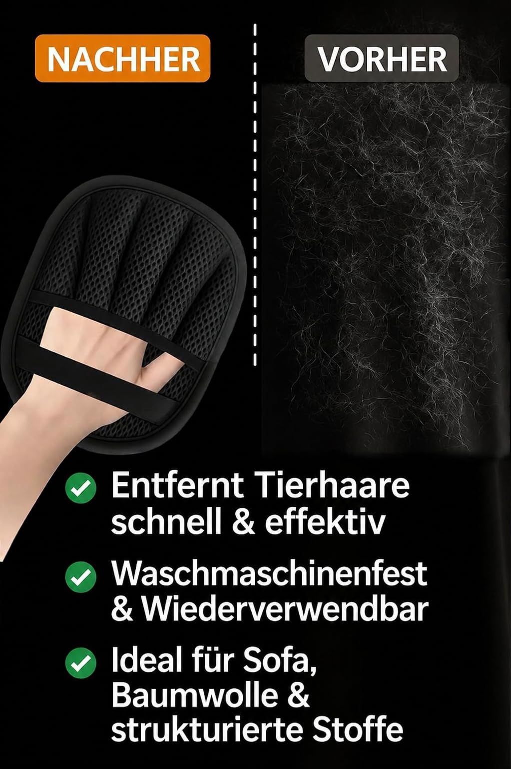 Tierhaarentferner Handschuh 2er Set – Verdicktes Design mit starker elektrostatischer Saugkraft, Fell Magnet handschuh，haarentfernungshandschuh, tierhaarentfernungshandschuh