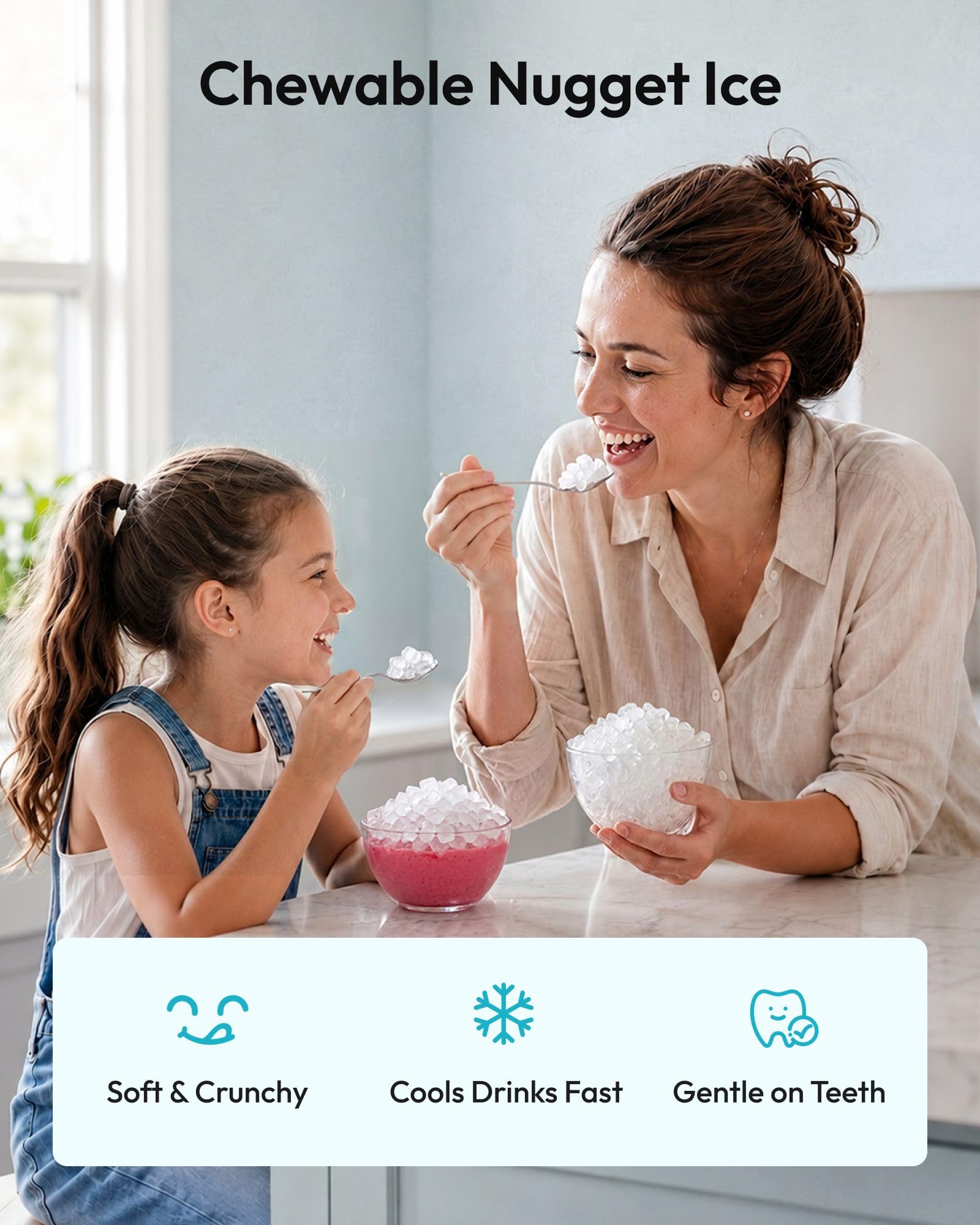 EUHOMY Nugget Ice Maker Countertop, 44Lbs/24H Sonic Ice Maker Machine, Self-Cleaning Pellet Ice Makers with Ice Scoop&Basket, Countertop Pebble Ice Maker for Home/Kitchen/Office