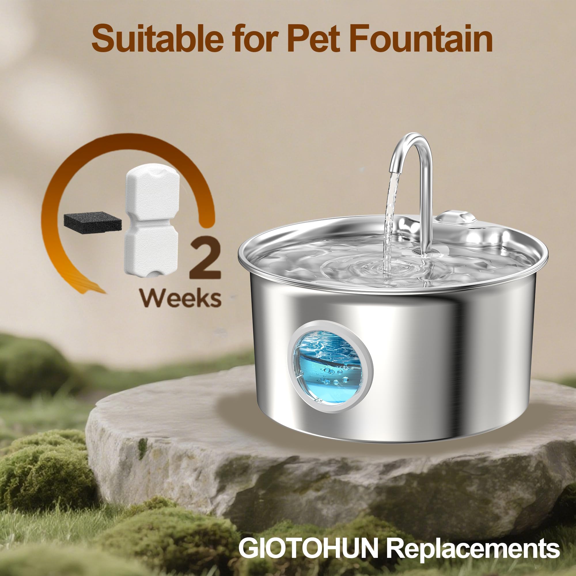 Katzenbrunnen Edelstahl Trinkbrunnen für Katze: Katzenbrunnen für Katzen - 2.2L Wasserbrunnen für Katzen mit 1 Filter und 1 Schwamm - Automatisch Katzentrinkbrunnen für Hunde mit Sichtfenster