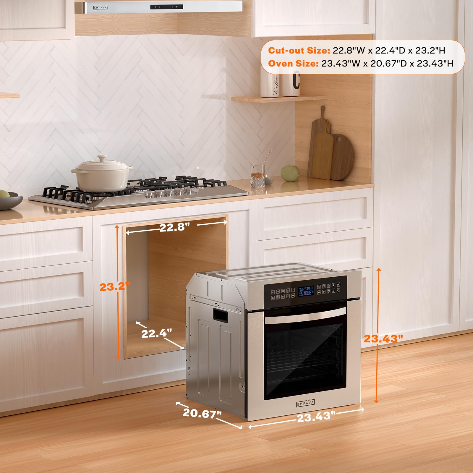 Empava 24 inch Electric Single Wall Oven, 2.5 Cu.ft.. Stainless Steel Built in Wall Oven with Basic Broil Bake Functions, Mechanical Knobs Control, 24WOE40L
