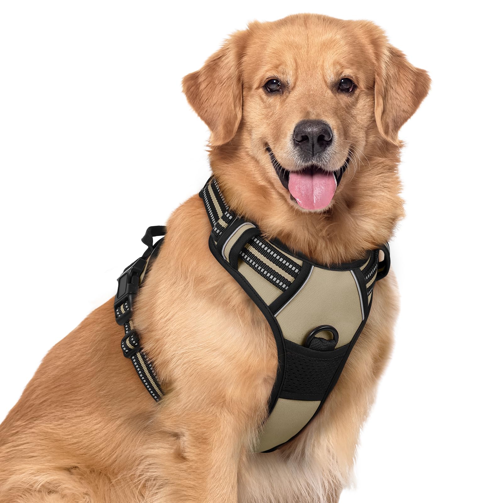 rabbitgoo Hundegeschirr Grosse Hunde, Anti Zug Geschirr mit Kontrolle, No Pull Verstellbar Hundegeschirr Mittelgroße Hunde, Atmungsaktiv Reflexstreifen Brustgeschirr Sichere Führung, Schwarz, L