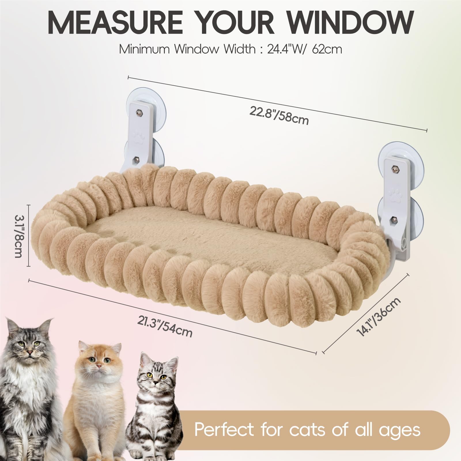EDAGNY Katzen Fensterliege Hängematte Weich mit Abnehmbarem Wendebezug - Katzen Hängematte Fenster mit Stabiles Stahlgestell Halt bis 18kg, Creme M