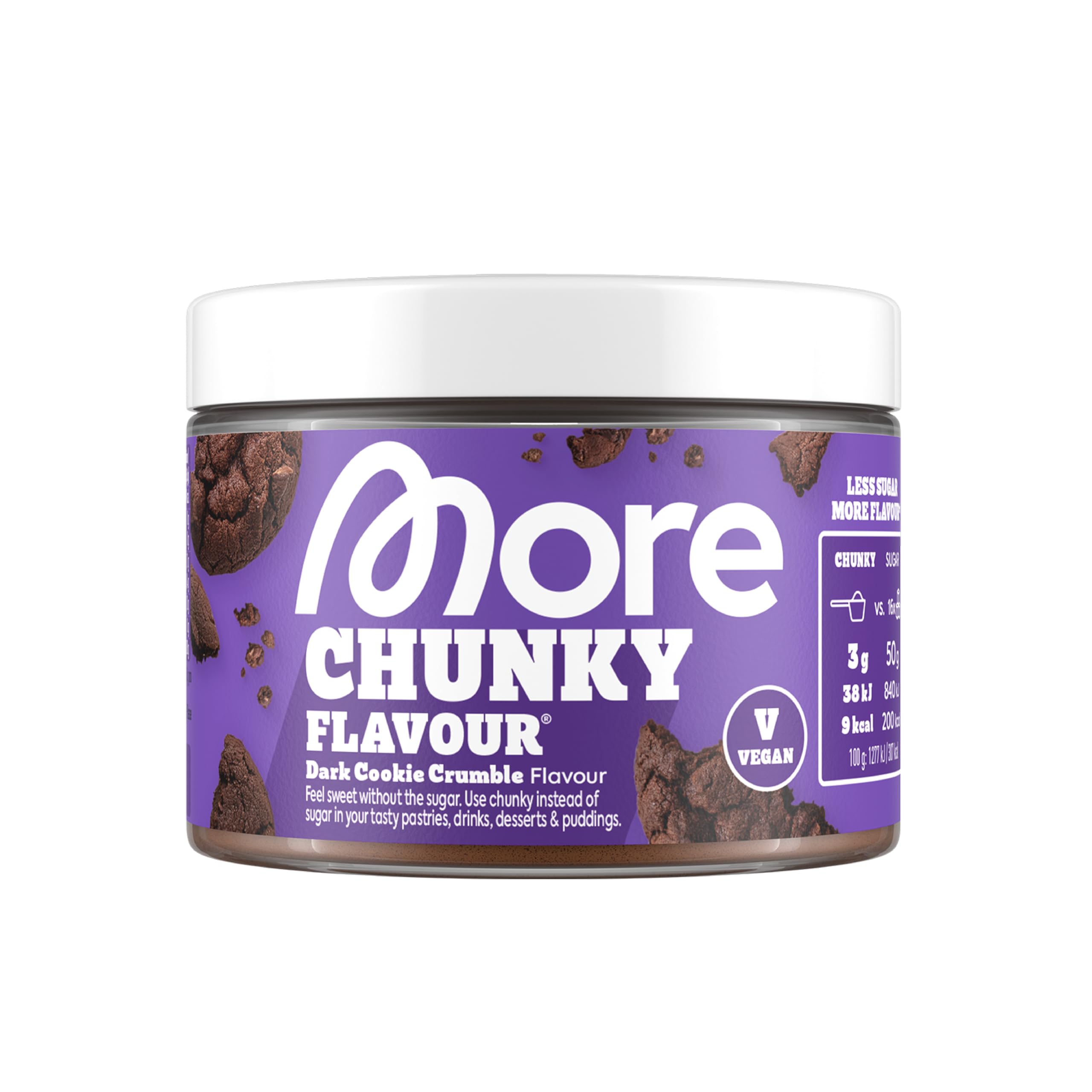 MORE Chunky Flavour, Vanilla Perfection, 150 g, vegan, Geschmackspulver zum Süßen, ohne viel Zucker und Kalorien, mit Inulin und Laktase - made in Germany