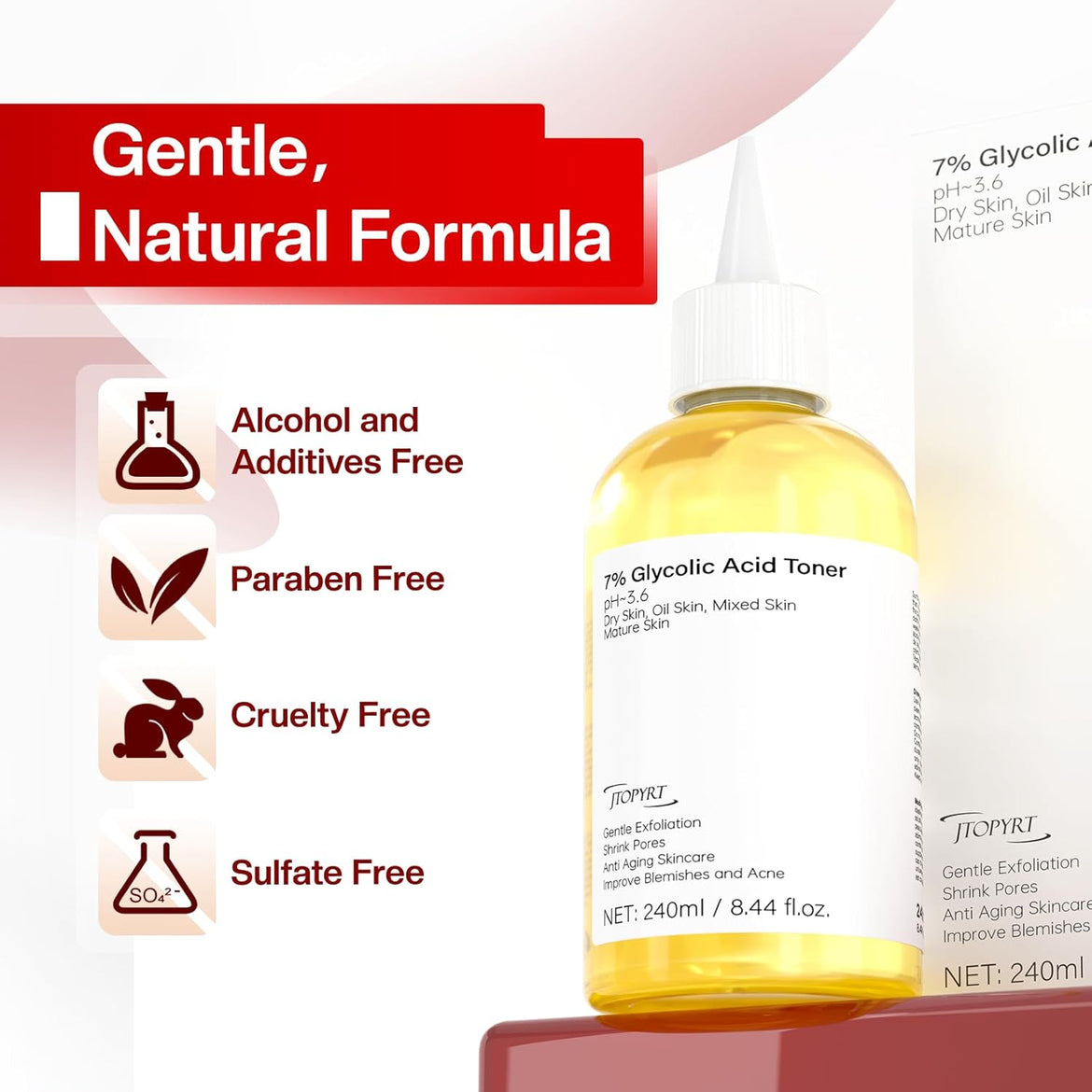 Glycolic Acid 7% Exfoliating Toner: Glycolic Acid Toner Gently Exfoliates 240ml - Toning Solution Reduces Skin Blemishes