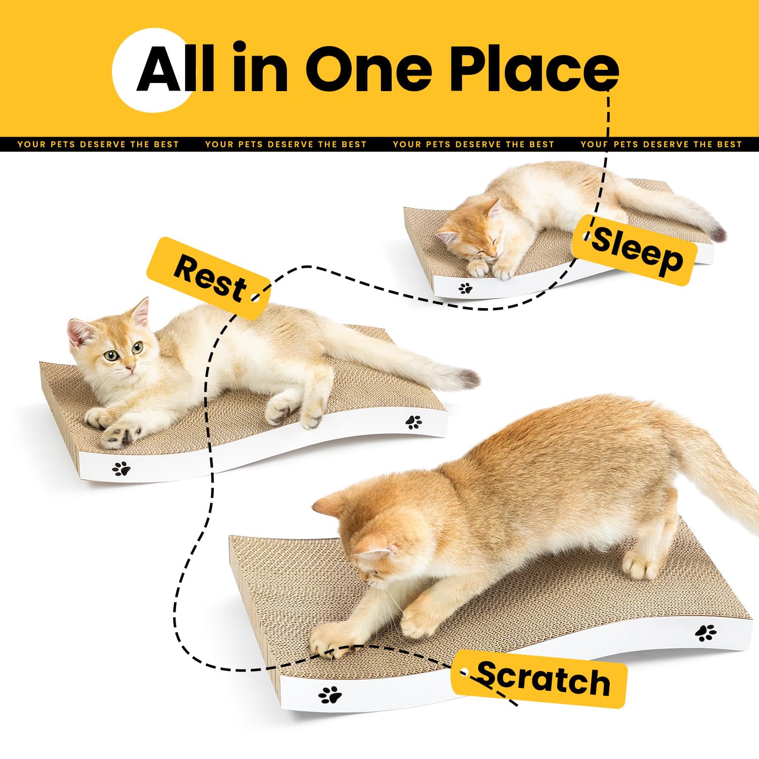 Katzen Kratzbrett aus Pappe – Kratzbretter Katze mit Wellenform, langlebige Kratzmatte als Möbelschutz für Sofa & Ecke, umkehrbare Kratzpappe für Wohnungskatzen (1er-Pack)