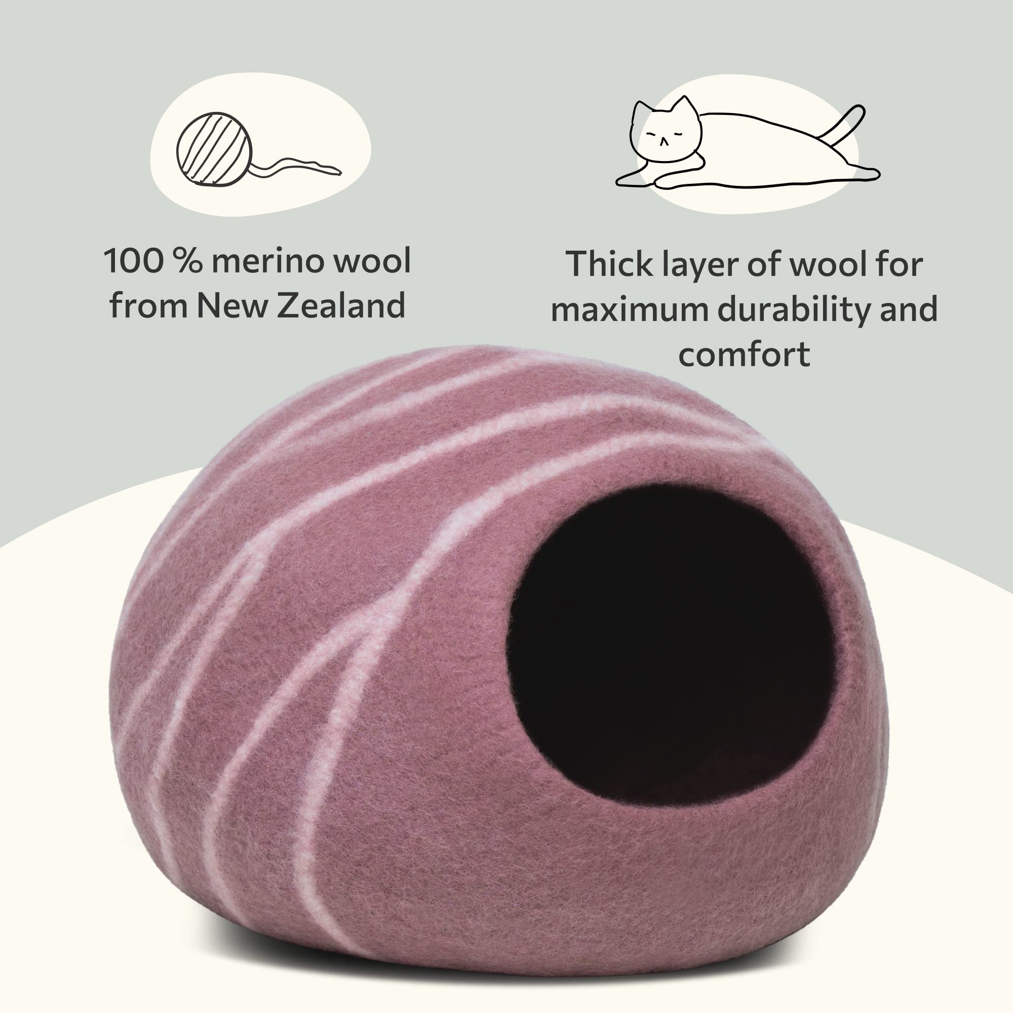 MEOWFIA Katzenbett aus Merinowolle – Handgefilztes, Umweltfreundliches Katzenbett für Katzen & Kätzchen – Weiches Schlafbett, Warm im Winter & Kühl im Sommer, Stilvolles Design