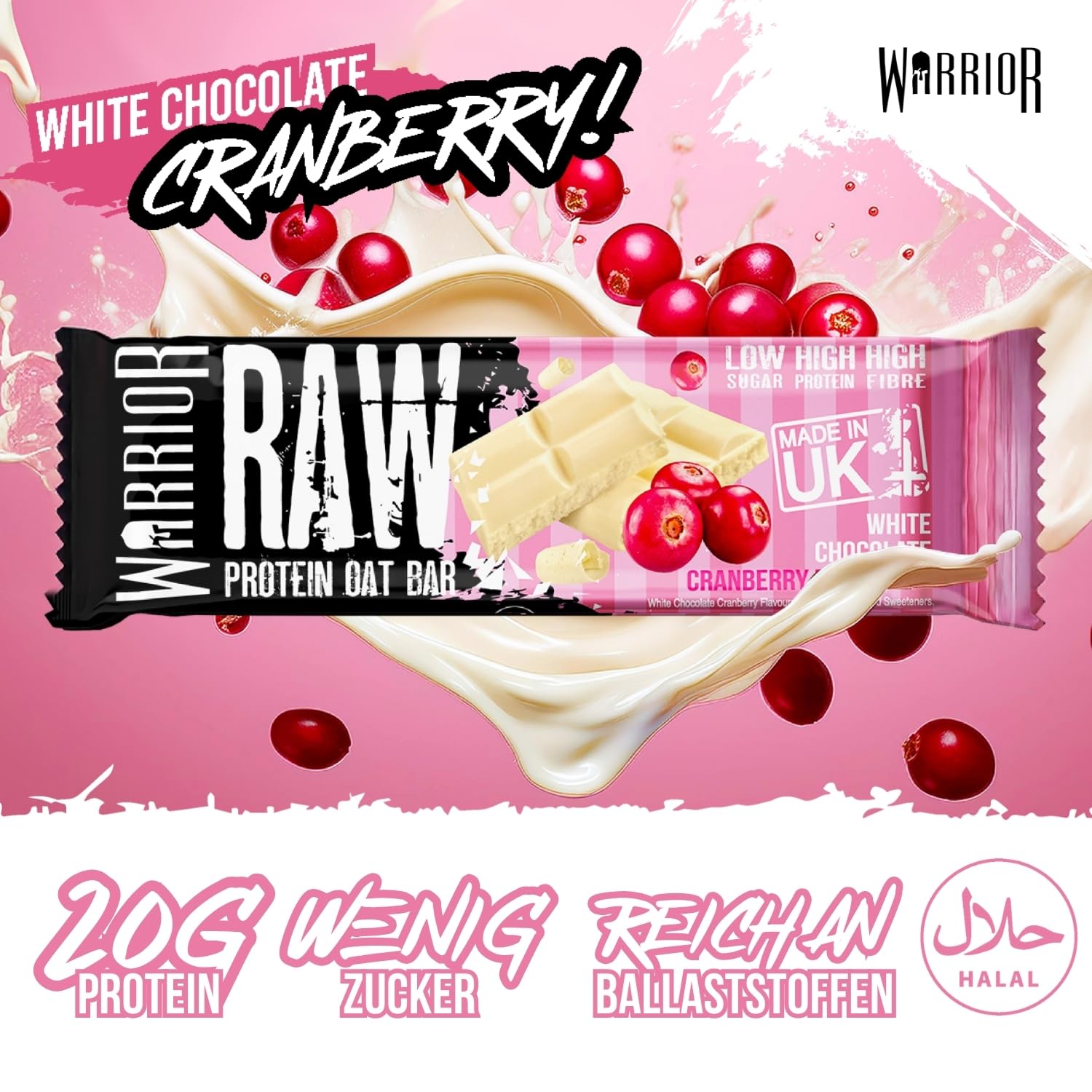 Warrior Raw Proteinriegel 12 x 75 g – Ballaststoffreicher Haferriegel mit Protein, High Protein Snack ohne Zucker, Natürlicher Haferflocken Riegel mit Präbiotika – Schoko-Brownie