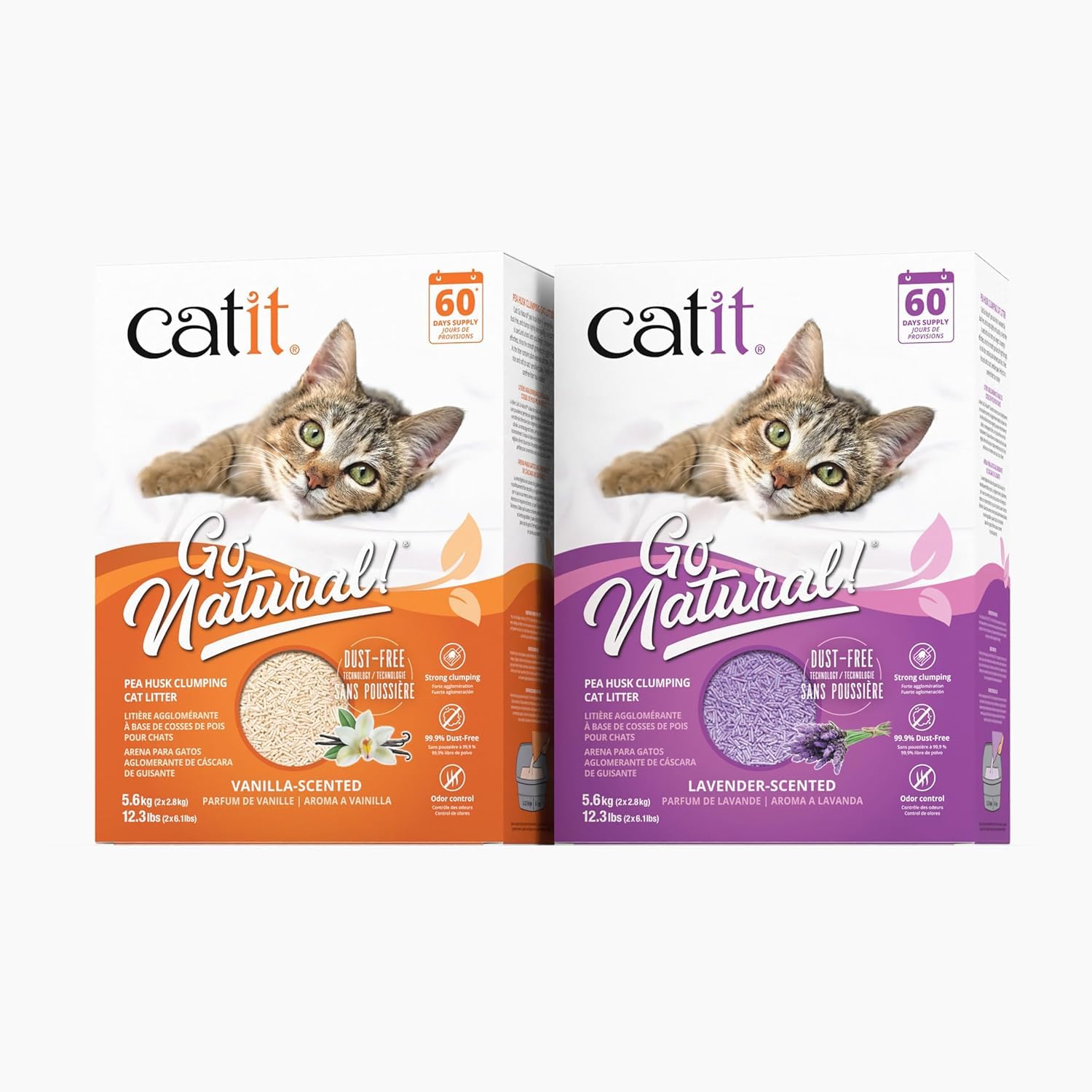 Catit Go Natural!, klumpende Katzenstreu, aus Erbsenhülsen, mit Vanilleduft, 2 x 2,8kg (5,6kg)