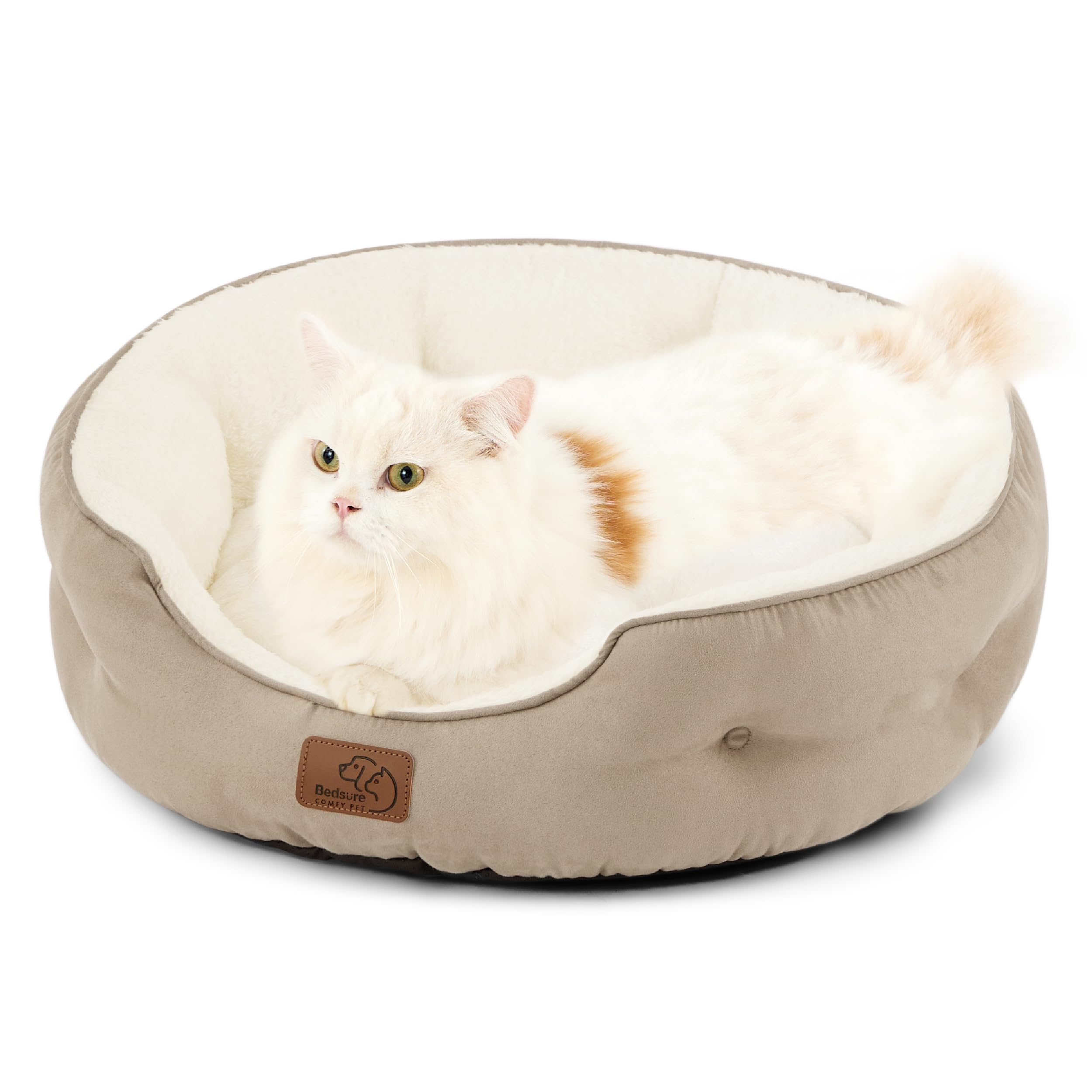 BEDSURE Katzenbett waschbar Katzen Bettchen - 51x48x15cm Katzenkorb mit Zweiseitig Innenkissen Katzenschlafplatz für Katzen oder kleine Hunde,Grau