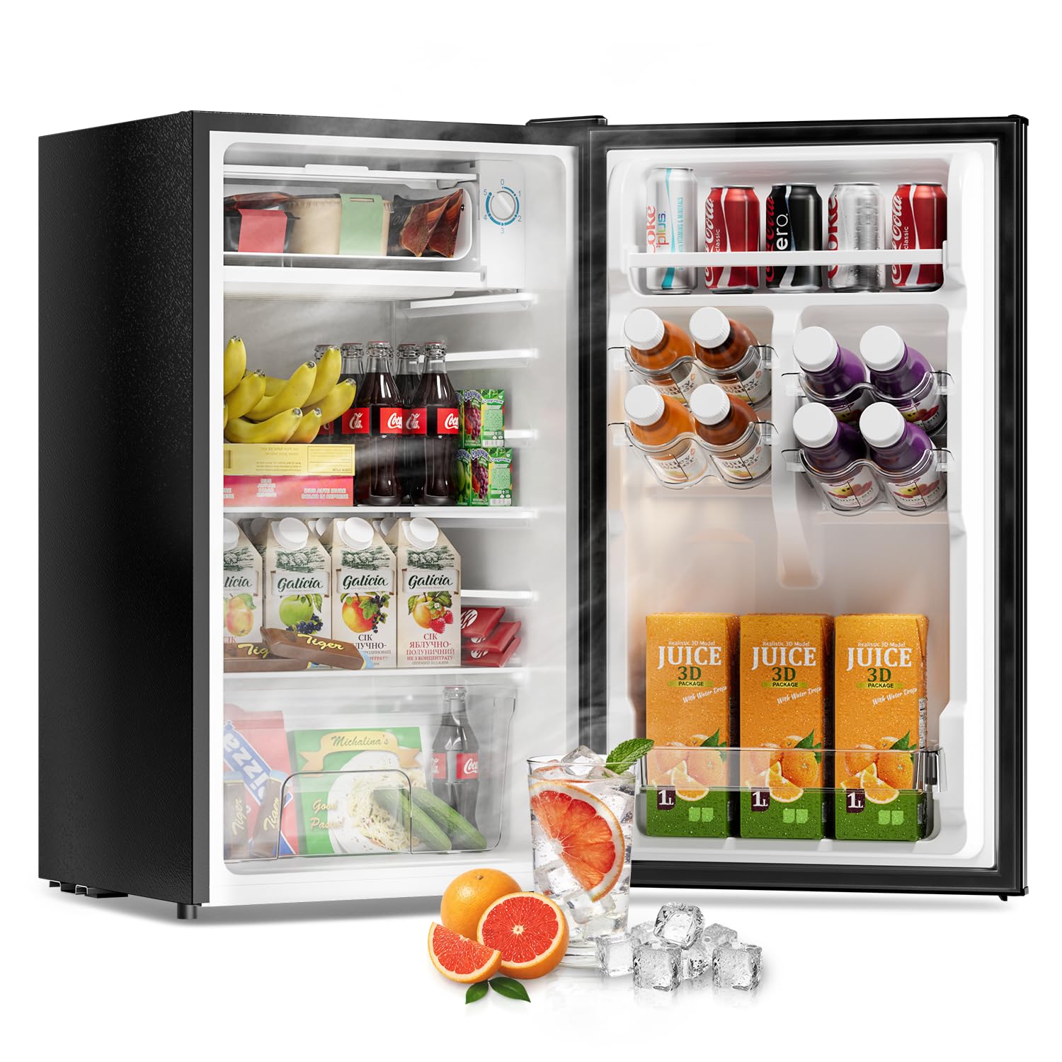 Frostorm 3.2 Cu Ft Mini Fridge with Freezer - Energy Efficient, Large Capacity Single Door Upright Freezer for Bedroom, Office & Dorm | Small Fridge, Reversible Door, ETL Certified(Black)