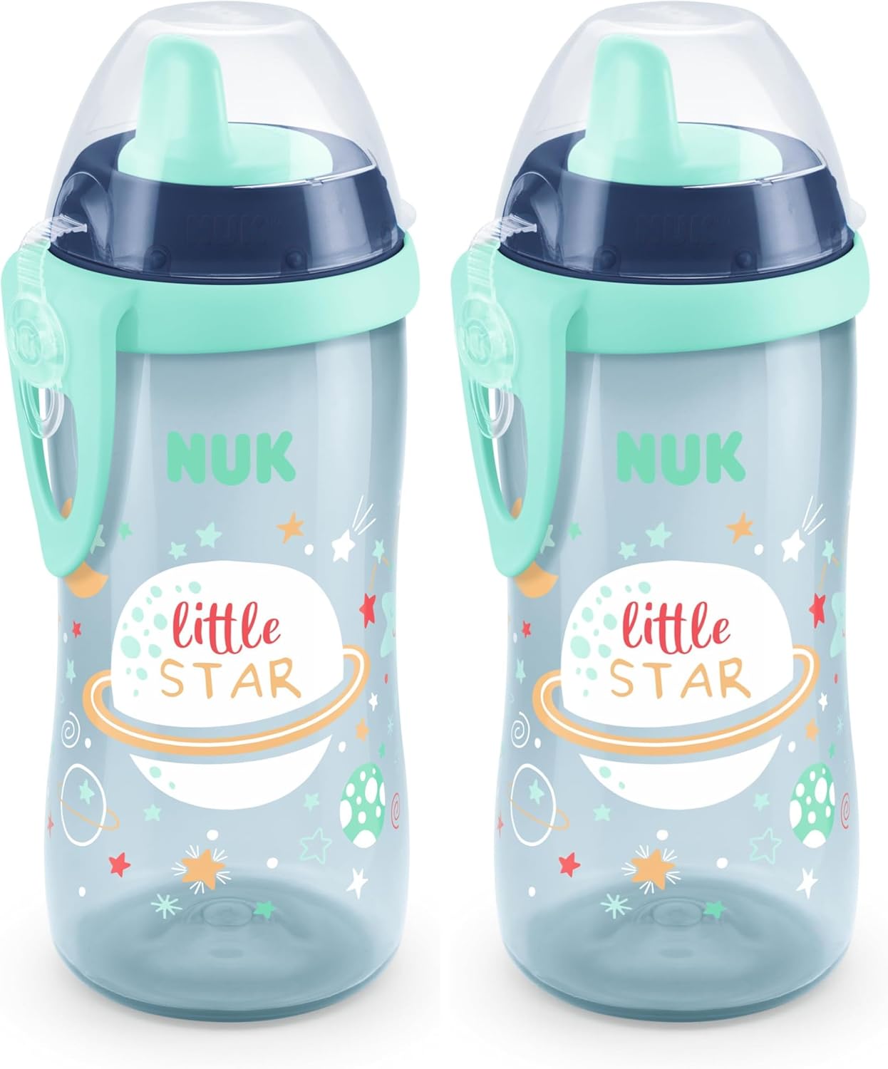 NUK Kiddy Cup Night Trinkbecher für Kleinkinder | 12+ Monate | 300 ml | Auslaufsicheres, verstärktes Mundstück | Leuchtet im Dunkeln | Clip & Schutzkappe | BPA-frei | Blau