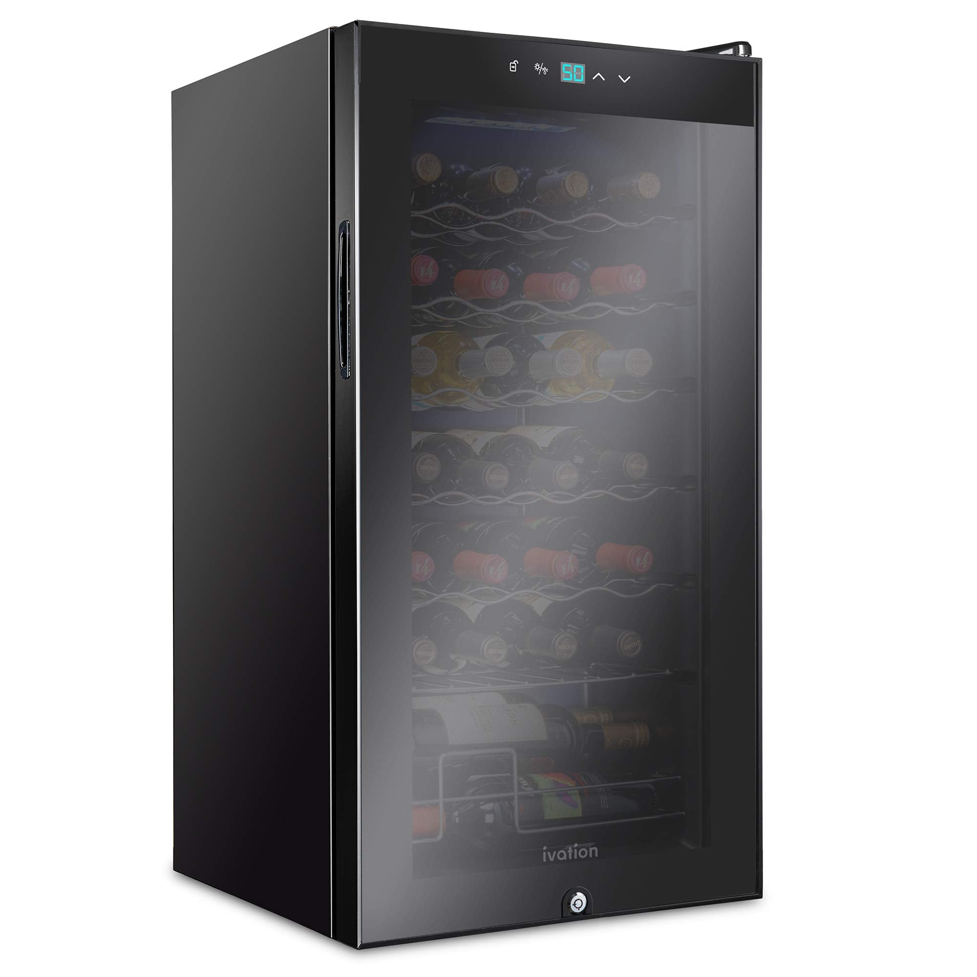 Ivation 28 Bottle Compressor Wine Cooler Refrigerator w/Lock | Large Freestanding Wine Cellar For Red, White, Champagne or Sparkling Wine | 41f-64f Digital Temperature Control Fridge Stainless Steel