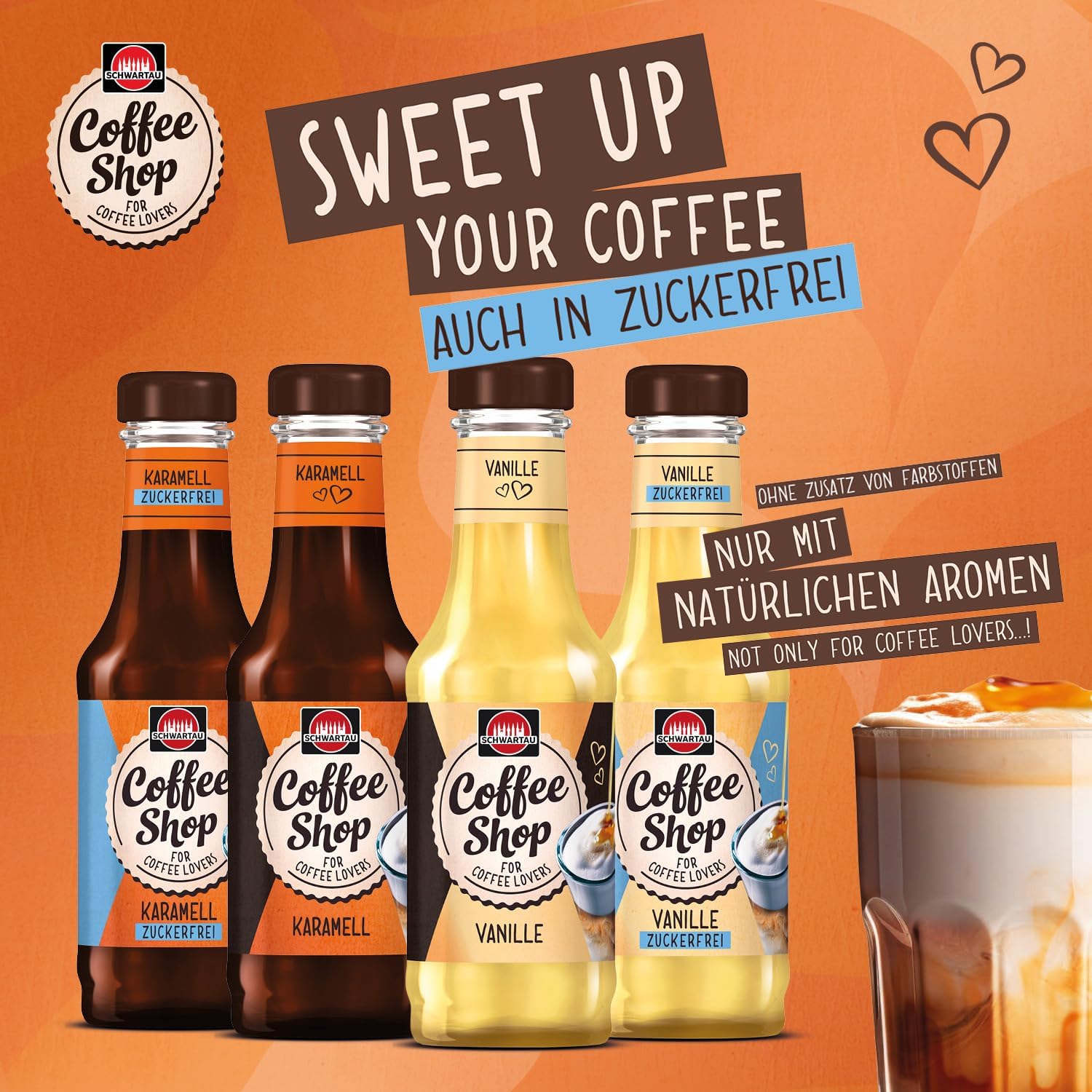 Schwartau Coffee Shop Zuckerfreier Karamell-Sirup - Barista-Qualität für Kaffee-Kreationen, Kaffeesirup, Natürlicher Geschmack ohne Farbstoffe, 200ml