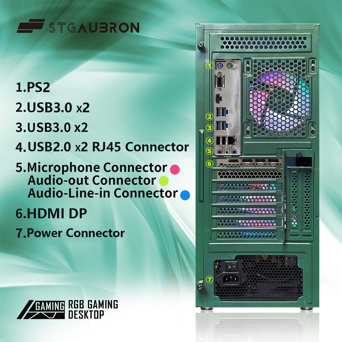 STGAubron Prebuilt Gaming PC Desktop, Radeon RX 550 4G, Intel Core i5 up to 3.6GHz, 16G RAM, 512G SSD, WiFi 6, BT 5.0, RGB Fan x2, Windows 11 Home