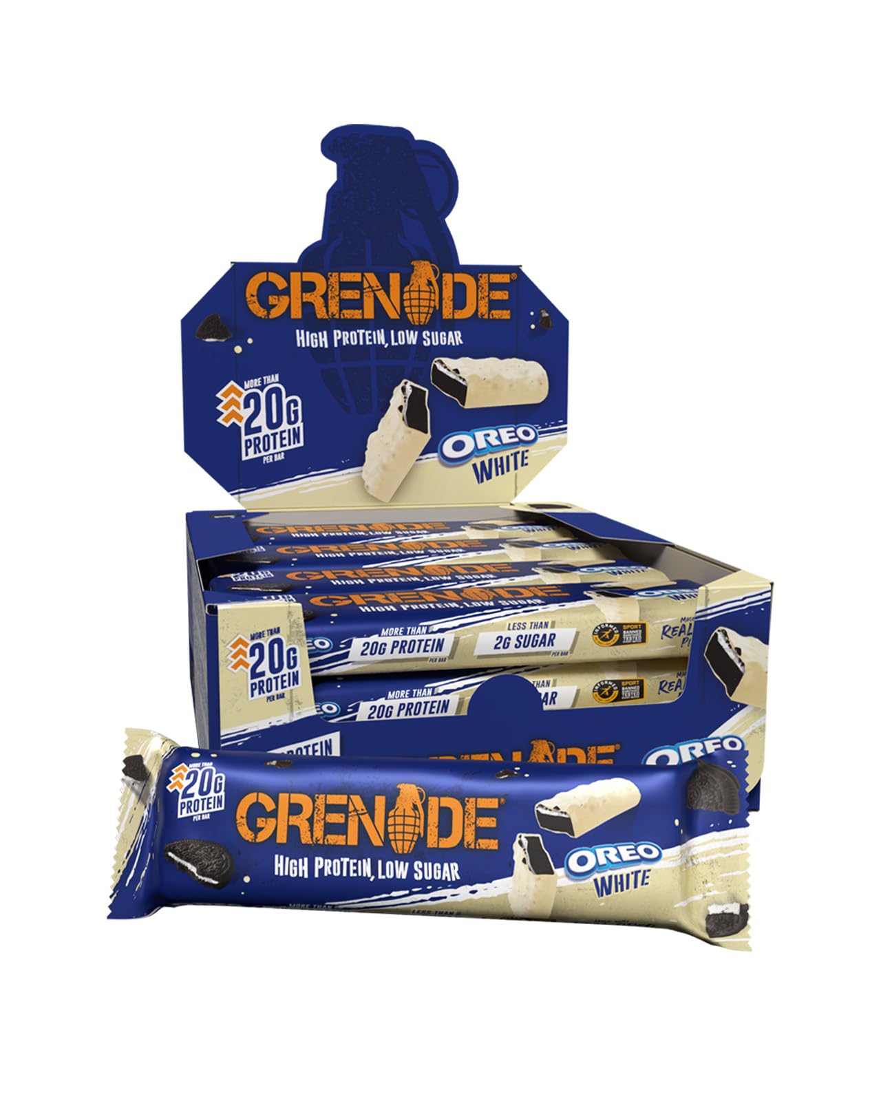 Grenade Proteinriegel, OREO White – Proteinreich & Zuckerarm, 12 x 60 g