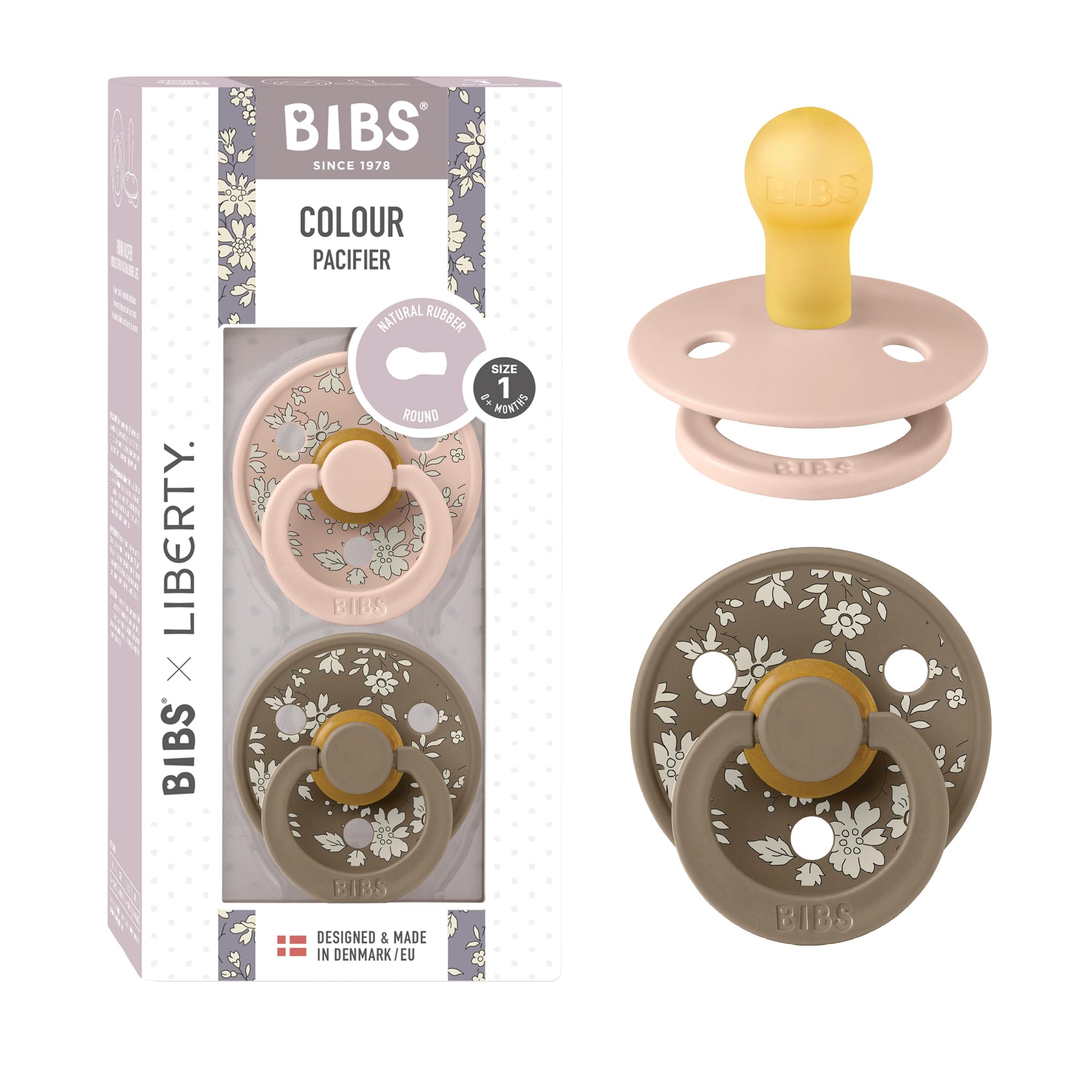 BIBS Colour Liberty Schnuller 2er-Pack, BPA-frei, Kirschform Nippel. Naturkautschuk/Latex, Hergestellt in Dänemark, Größe 2 (6-18 Monate), Chamomile Lawn Violet Sky