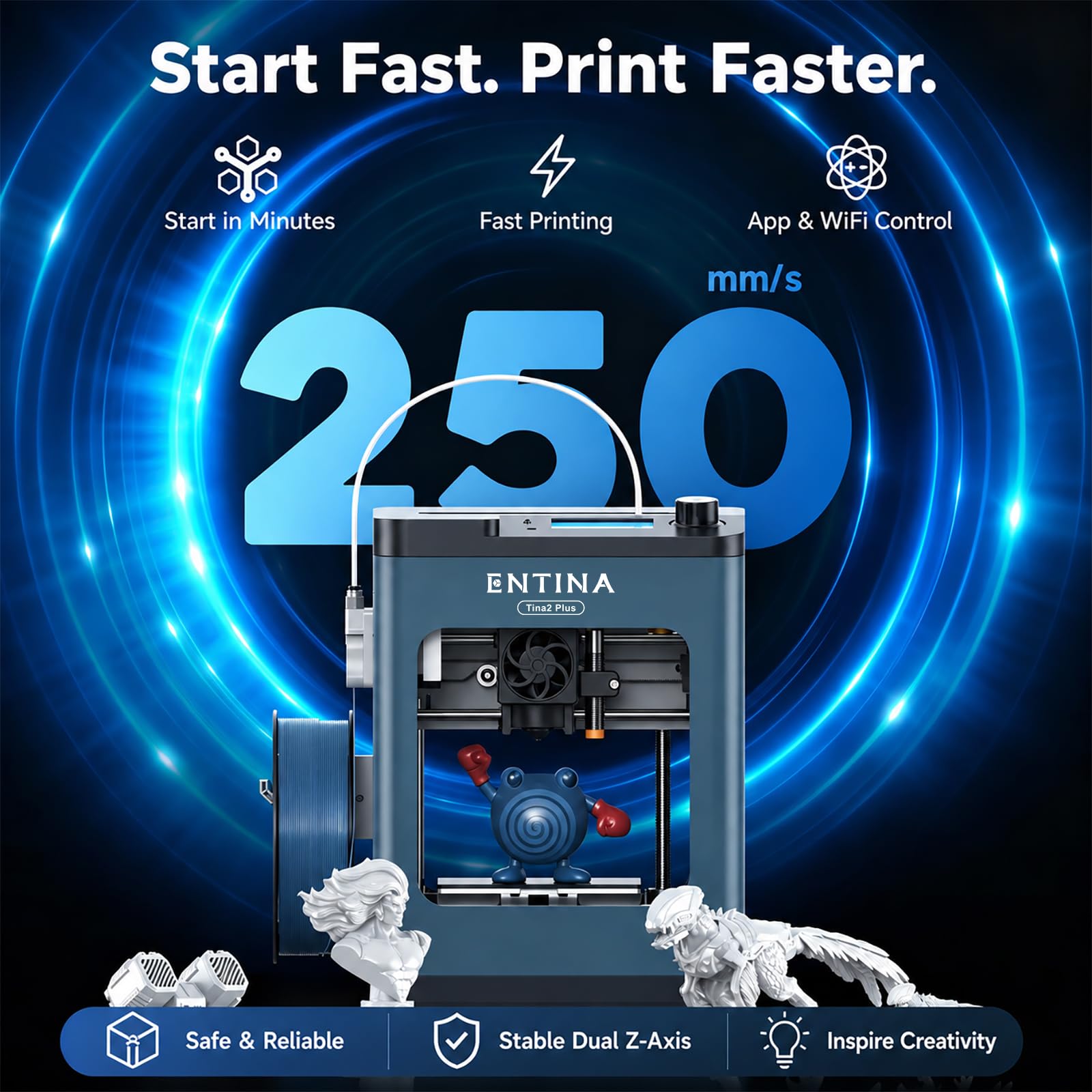 Entina Tina2C 3D Printer for Kids & Beginners, Fully Assembled Starter Mini 3D Printer, Start in 8 Mins, App & WiFi Control, Auto Leveling, 3000+ Model Library, 20+ Creative DIY Modules for STEM, Home