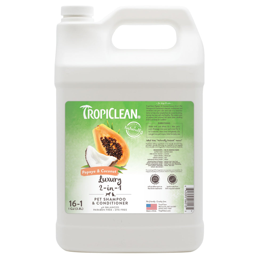 TropiClean Shampoo für Tiere - Med. Juckreizlinderung - Peelt, Befeuchtet & beruhigt trockene, juckende Haut & Fell I Für Hunde & Katzen I Parabens-, Farb- und Seifenfrei - Hafermehl & Teebaum, 3,78 L