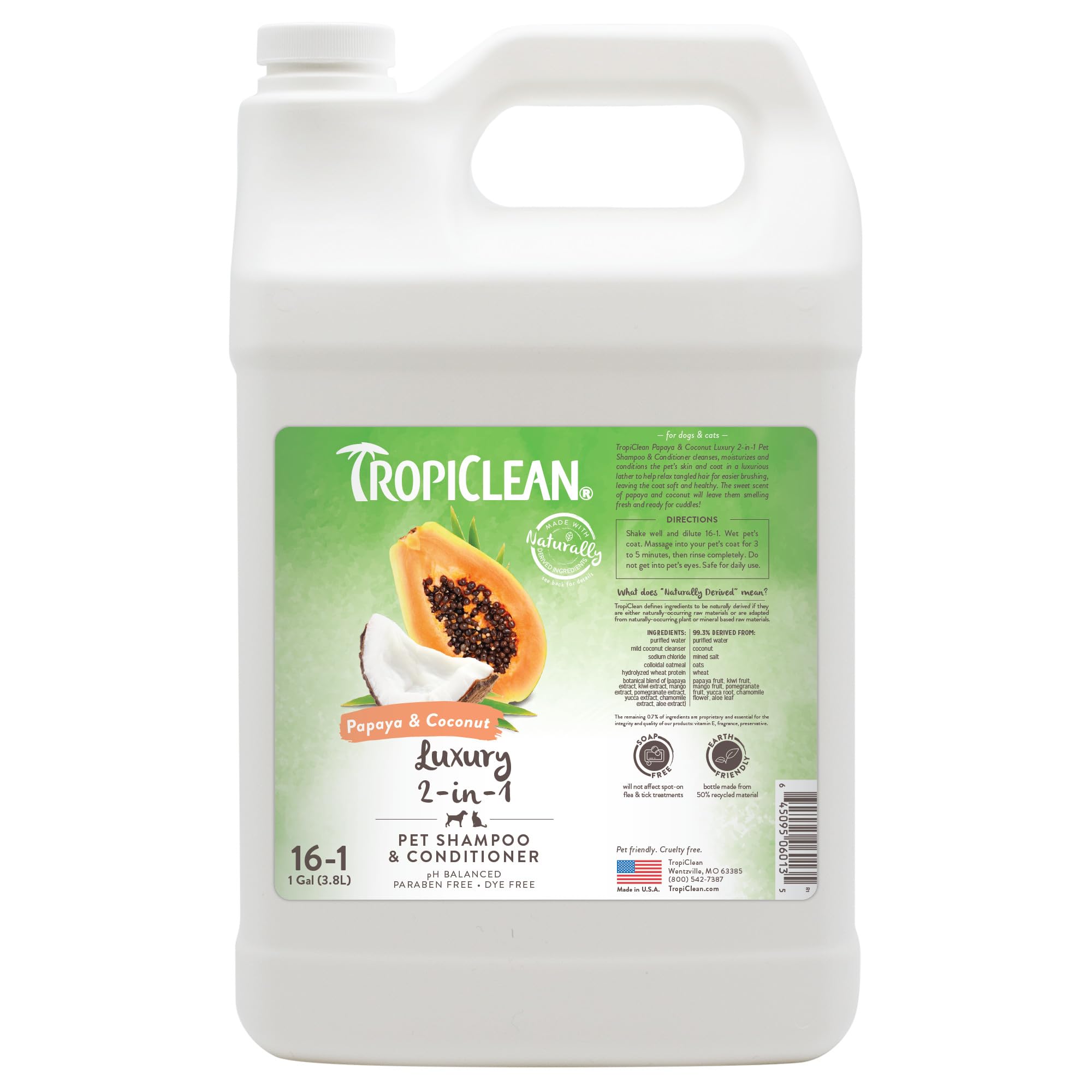 TropiClean Shampoo für Tiere - Med. Juckreizlinderung - Peelt, Befeuchtet & beruhigt trockene, juckende Haut & Fell I Für Hunde & Katzen I Parabens-, Farb- und Seifenfrei - Hafermehl & Teebaum, 3,78 L