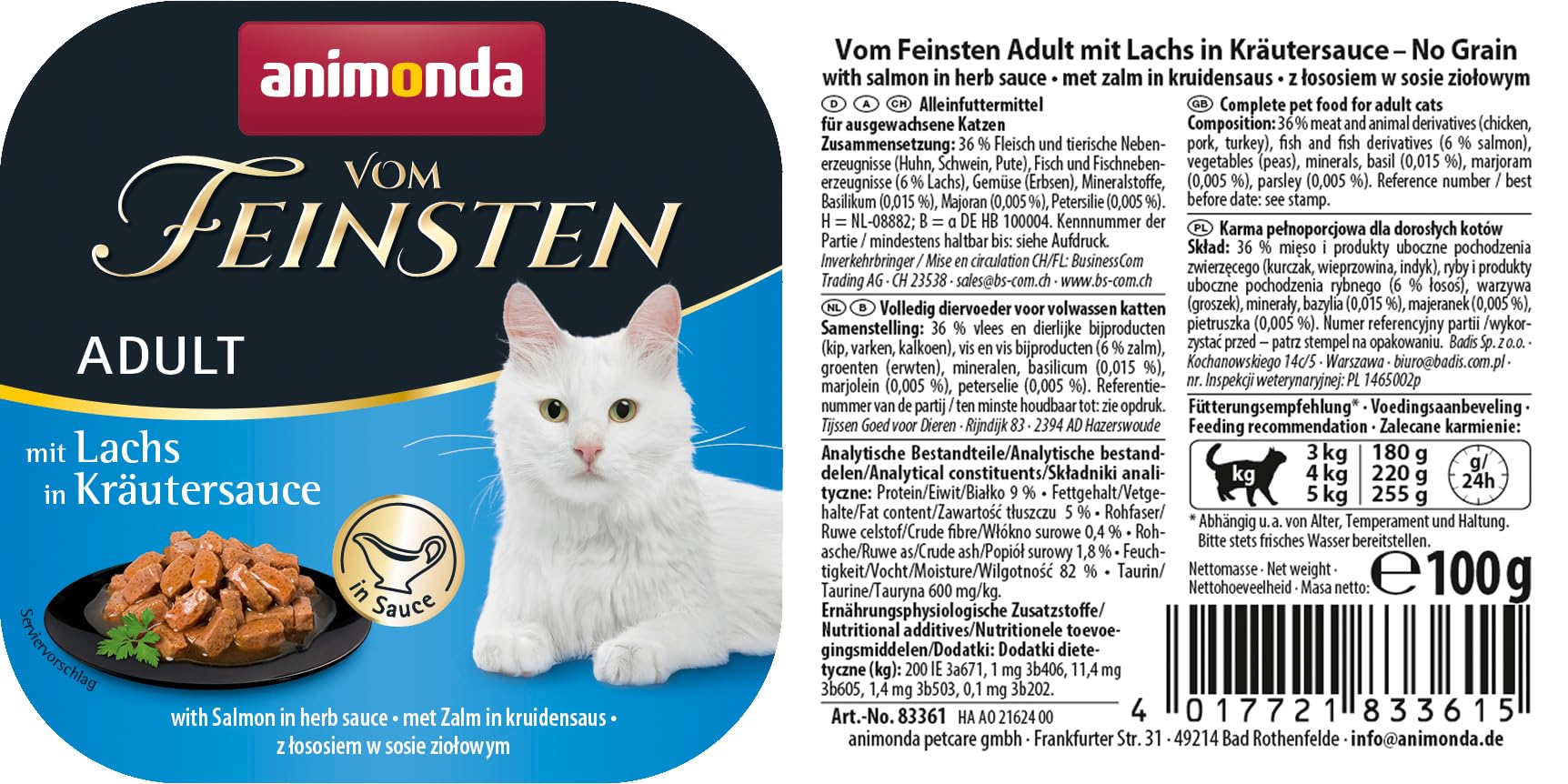 animonda Vom Feinsten Adult Vielfalt (32 x 100 g), Nassfutter für ausgewachsene Katzen, Katzenfutter ohne Getreide und Zucker, mit 100 % frischen, fleischlichen Zutaten