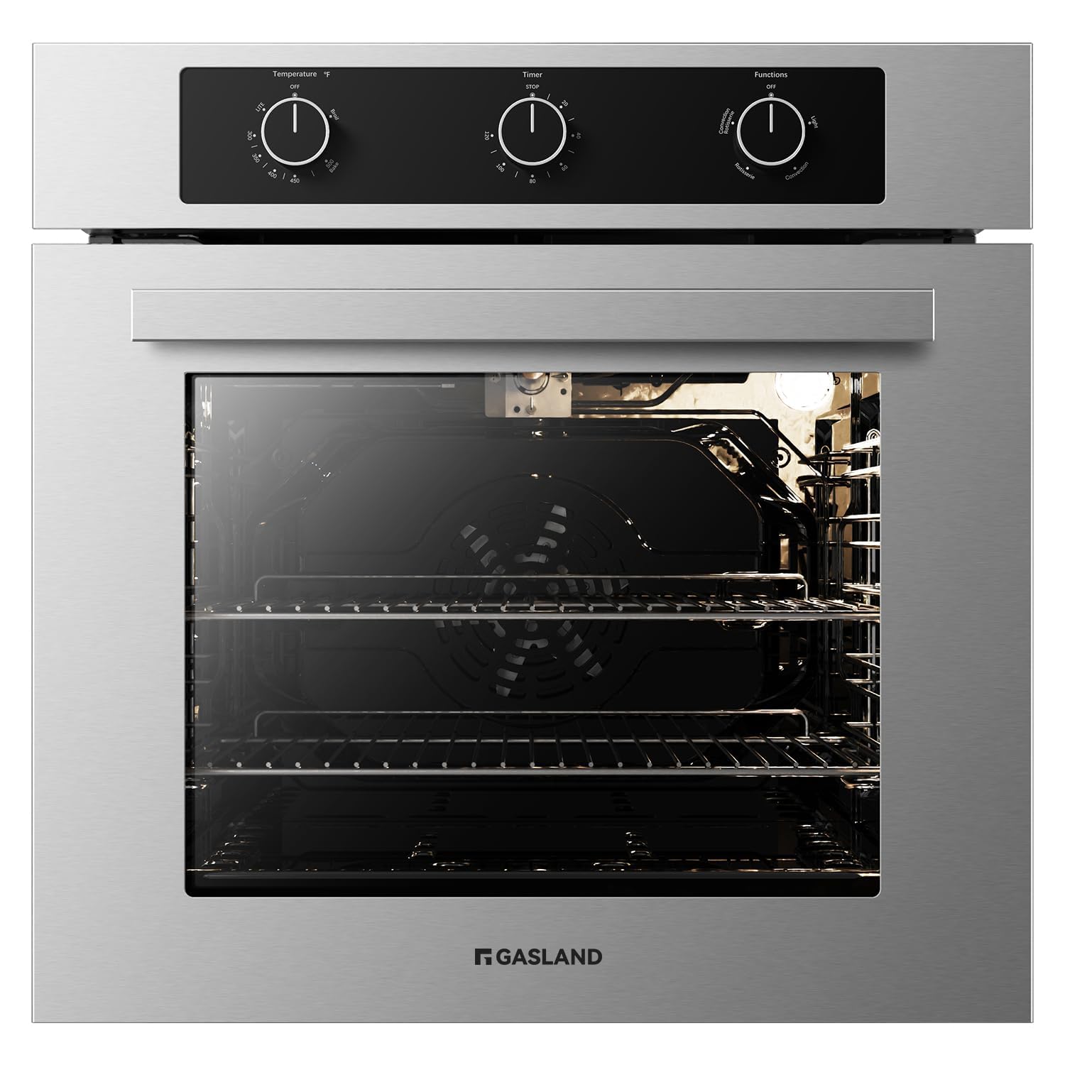 GASLAND 24 Gas Wall Oven, ETL Certified Natural Gas Wall Oven with Bake Broil Rotisserie Functions, Timer and Convection Fan, 120V Cord Plug, 2.12 Cu.ft Capacity, Stainless Steel