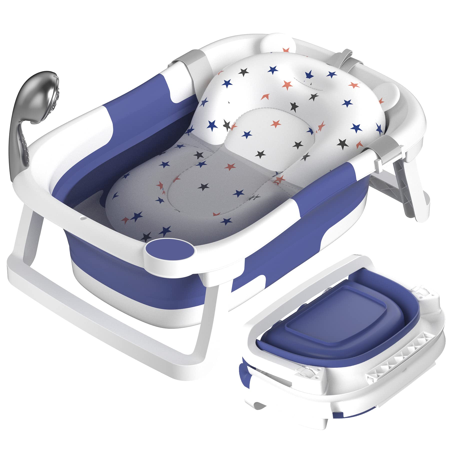 Baby Badewanne Faltbare, Baby Bathtub Babywanne Faltbar Babybadewanne Tragbare Wanne für Neugeborene Kleinkinder mit Rutschfester Matte und Abflussloch (Kein Thermometer) (Grau)