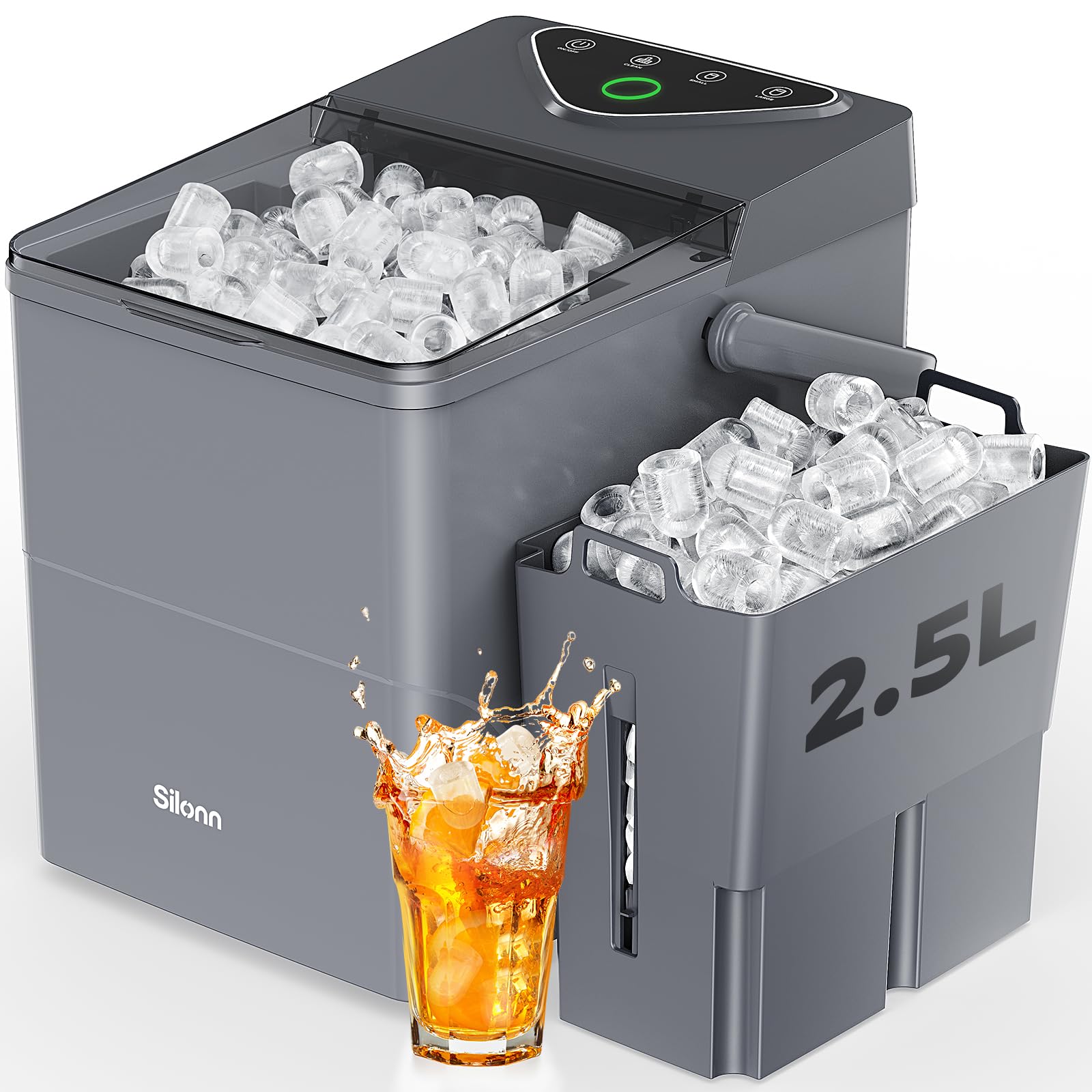 Nugget Ice Maker Countertop, Silonn Chewable Pellet Ice Machine with Self-Cleanin Function, 36lbs/24H Portable Ice Makers for Home Kitchen Officce, Black