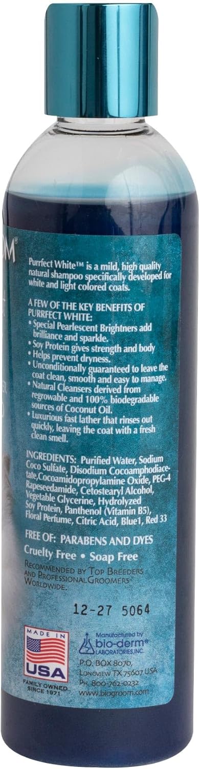 Bio-Groom - Katzenshampoo - Für weiße und helle Fellfarben - Aufheller - Gegen Trockenheit und Verfilzungen - Auf Kokosnussölbasis - 236 ml