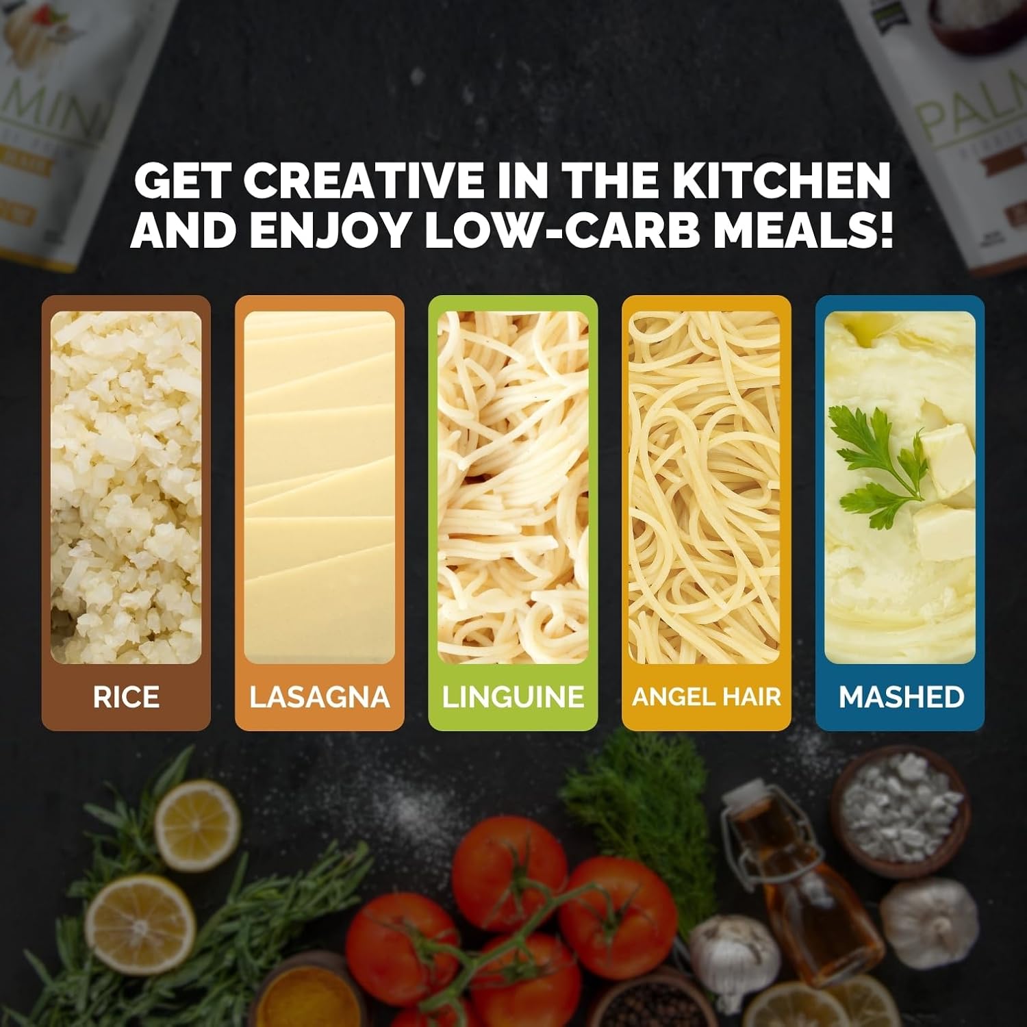 NEW! Palmini Pouch VARIETY PACK | Linguine | Angel Hair | Lasagna | Rice | Mashed | 4g of Carbs | As Seen On Shark Tank | Gluten Free (12 Ounce)