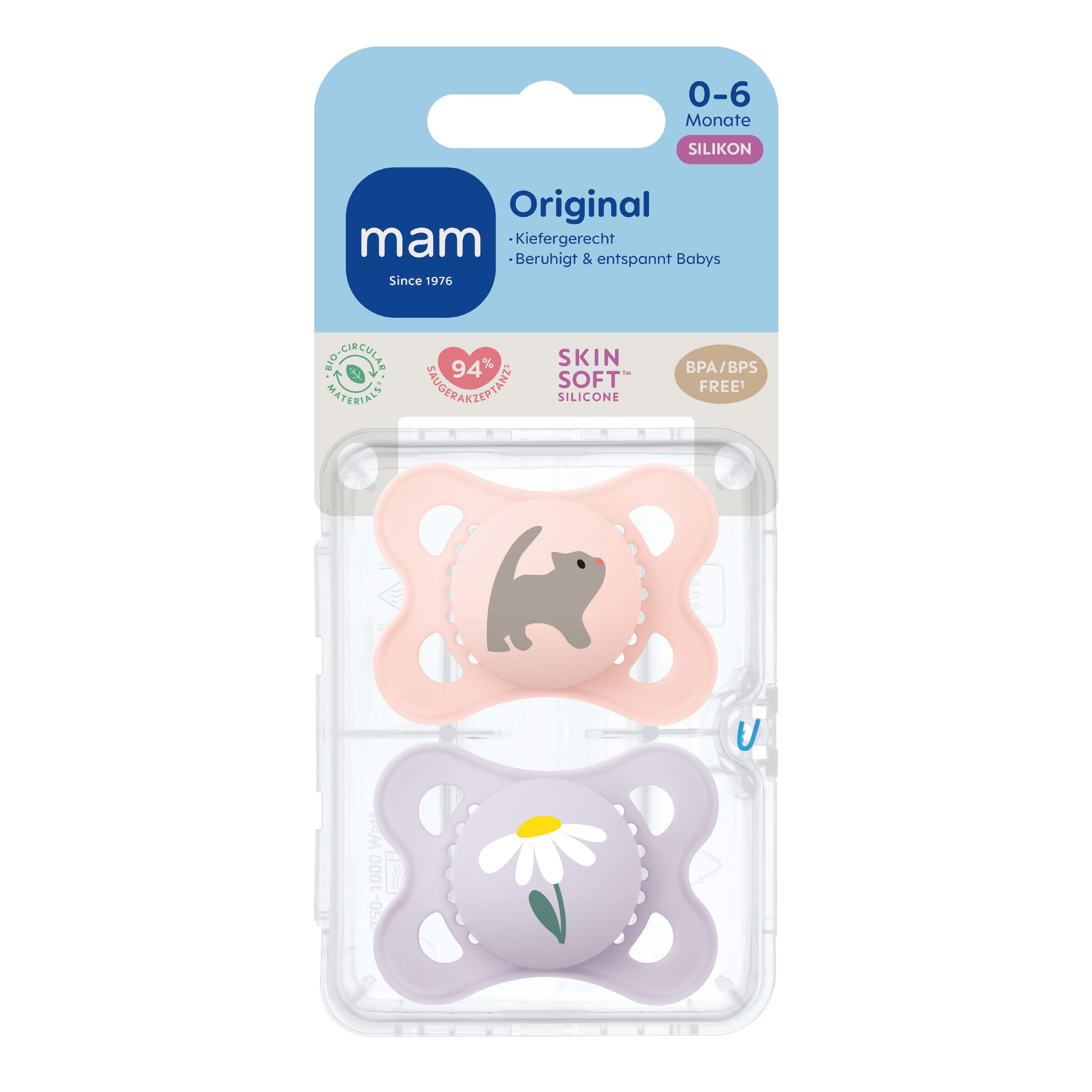 MAM Original Day & Night Matt Schnuller | 0-6 Monate | Schnuller für Neugeborene | 94% Akzeptanz | Babyschnuller beugt Zahnfehlstellungen vor | SkinSoft Silikon | Schaf/Hase | 4 Stück