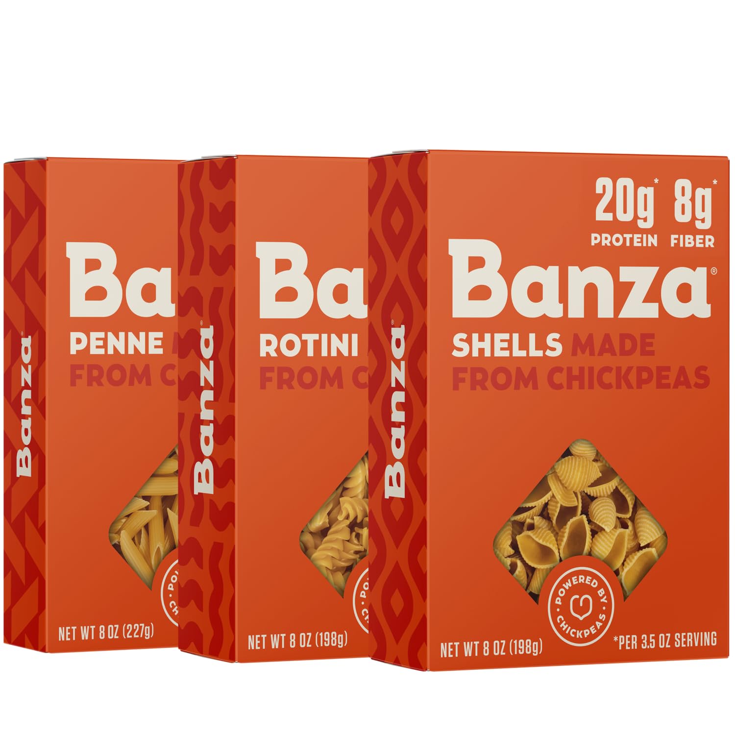 Banza Gluten-Free Chickpea Pasta, Variety Pack 20g Protein | Lower Carb | High Fiber | High Protein | Plant-Based Pasta | 8oz (Pack of 6)