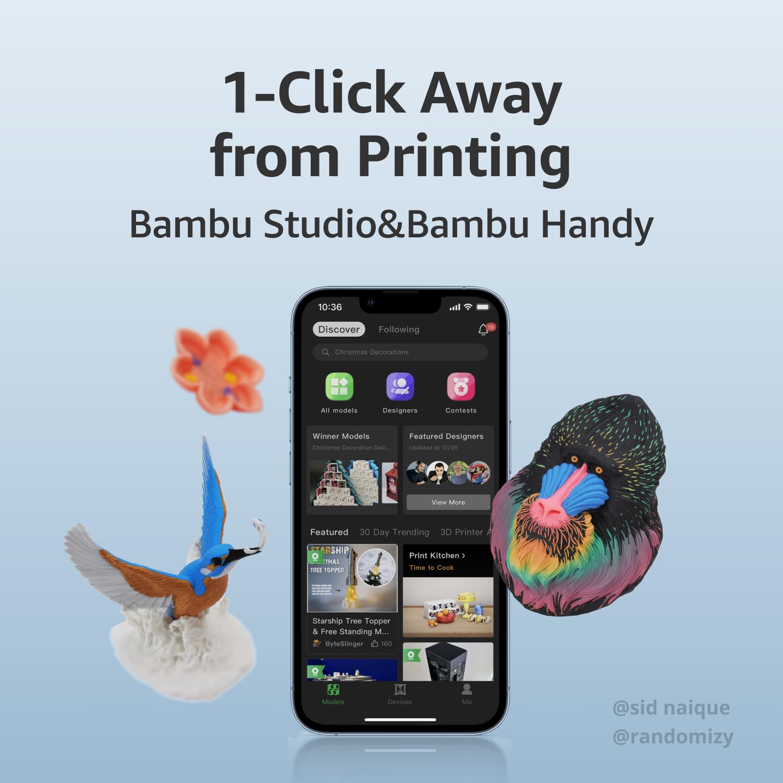 Bambu Lab A1 mini 3D Printer + LED Lamp Kit, Set Up in 20 Mins, High Speed & Precision, Full-Auto Calibration & Active Flow Rate Compensation, ≤48 dB Quiet FDM 3D Printers