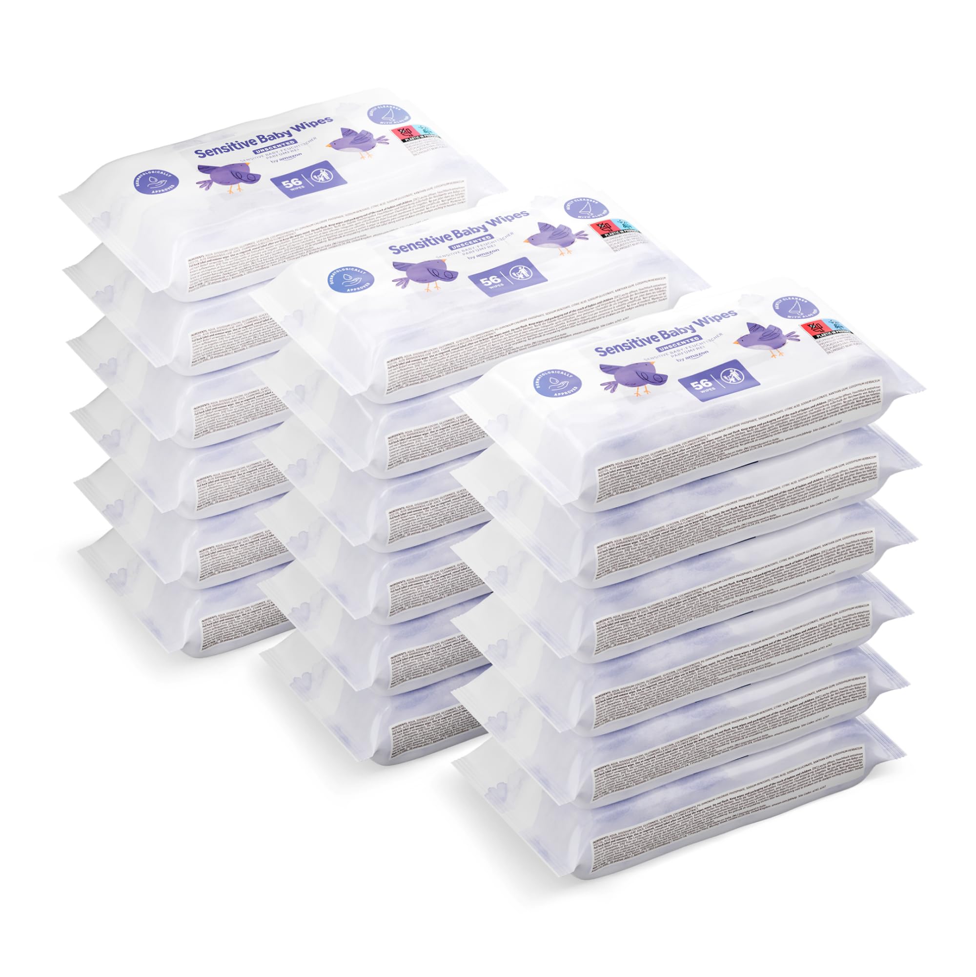 by Amazon Sensitive Babyfeuchttücher 1008 Tücher, unparfümiert, 18 Packungen à 56 Stück