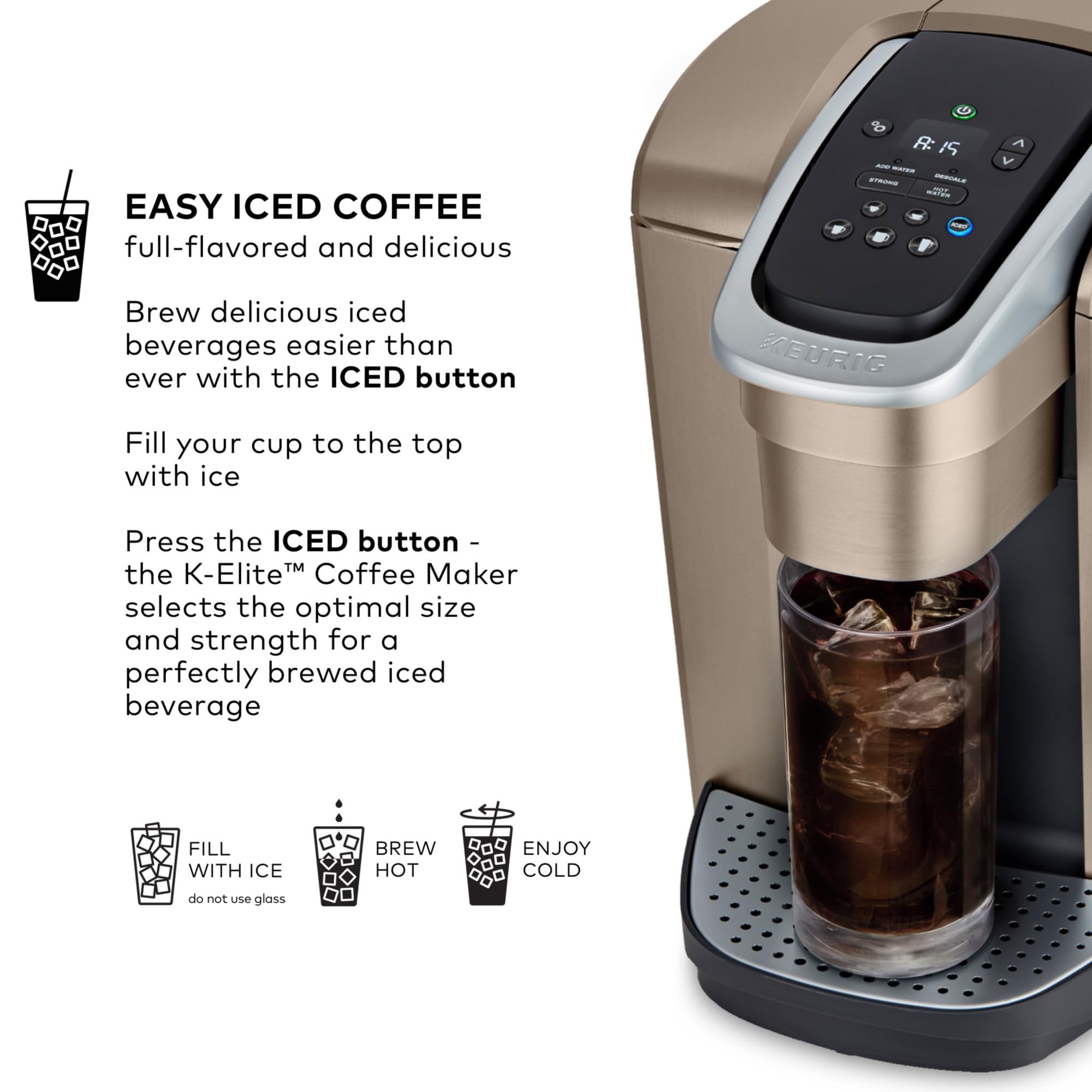 Keurig K-Elite Single Serve K-Cup Pod Coffee Maker, with Strength and Temperature Control, Iced Coffee Capability, 8 to 12oz Brew Size, Programmable, Brushed Slate
