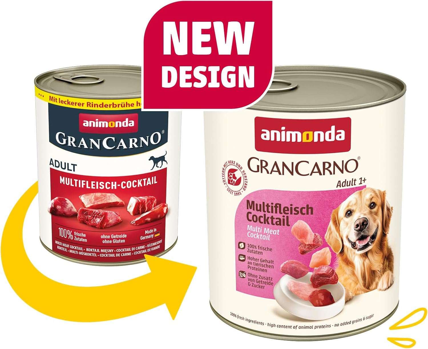 animonda GranCarno Adult Deftige Variation (6 x 800 g), Hundenassfutter für ausgewachsene Tiere, Nassfutter für Hunde mit 100% frischen, fleischlichen Zutaten, Hundefutter ohne Getreide