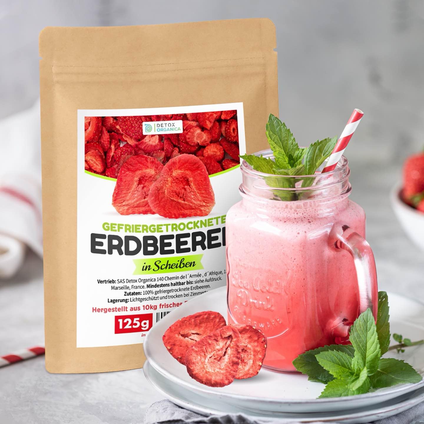 Detox Organica GEFRIERGETROCKNETE ERDBEEREN, 300g Früchte in Scheiben, 100% Trockenfrüchte natürlich und ohne Zusatz von Zucker oder Zusatzstoffen, Erdbeerchips freeze dried strawberries (300g)