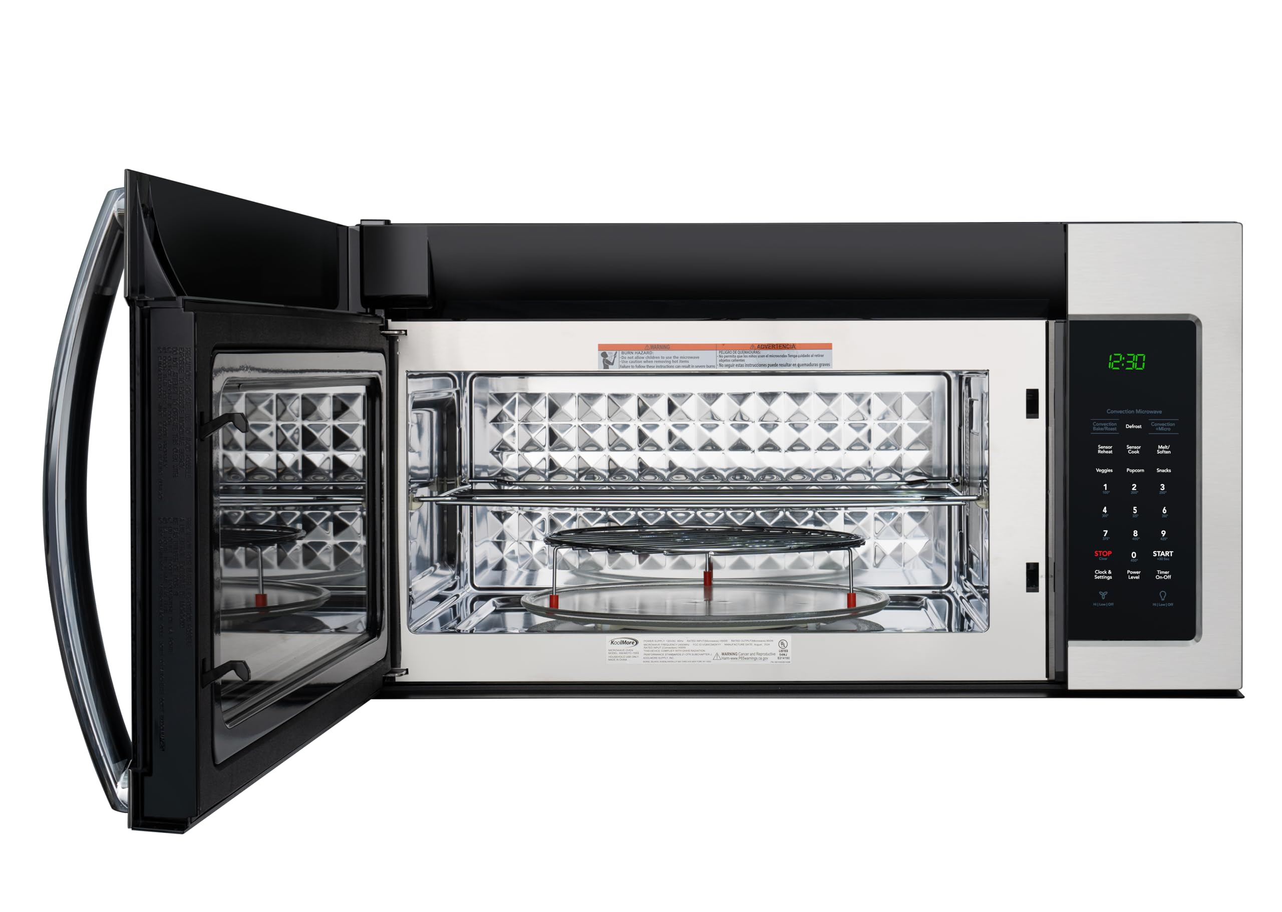 KoolMore Reserve Built-in Microwave Convection Oven with Air Fry, 3-in-1 Combo, Sensor Cook, Soft-Close Door, Stainless Steel, 24 in. / 1.6 cu. ft. with NEMA 5-20P Plug in Black