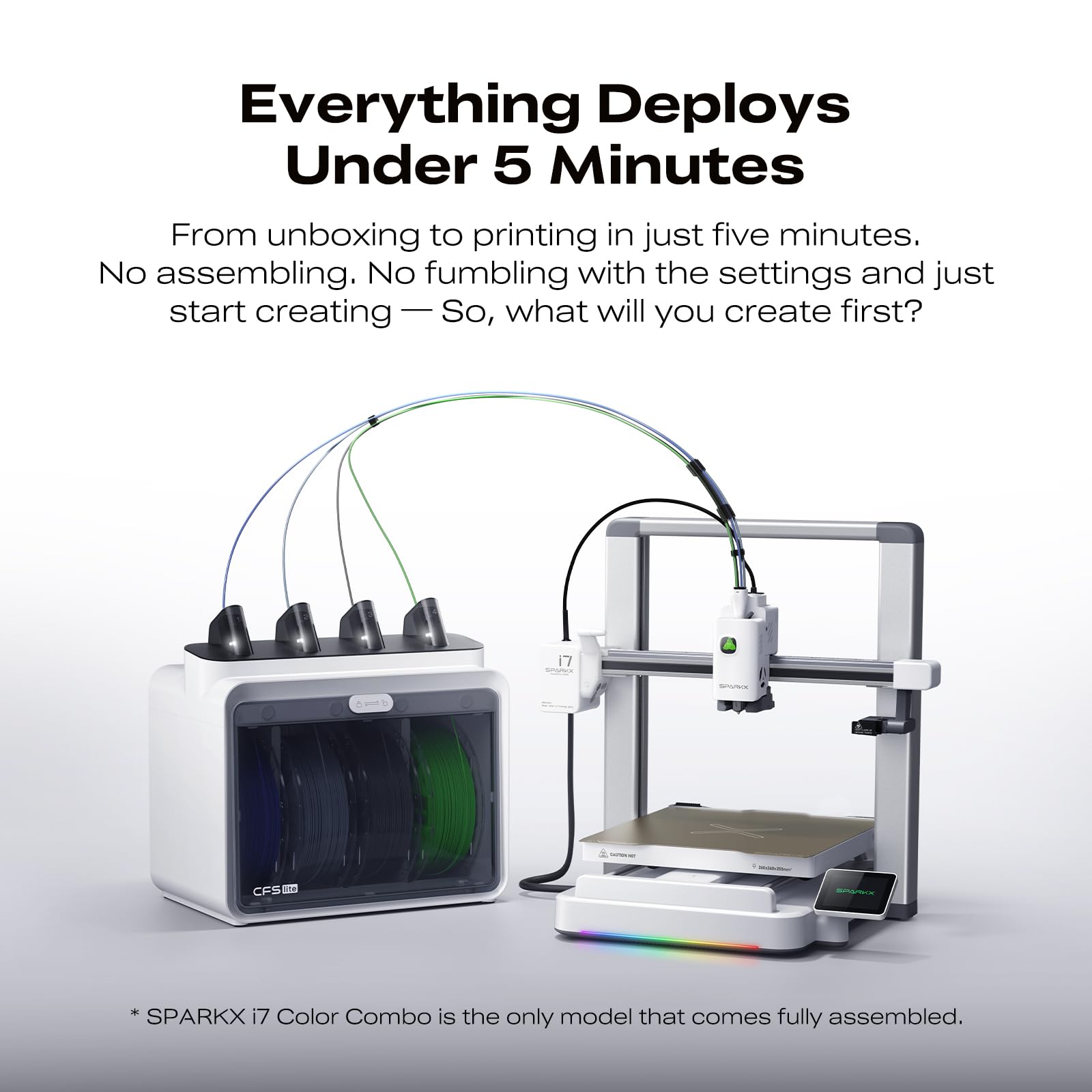 Creality SPARKX i7 Combo 3D Printer, Multi Color with CFS Lite High Speed AI Photo-to-3D Printing 95% Pre-Assemble Auto-Leveling Custom RGB Quick-Swap Essential Parts 10.24×10.24×10 inch