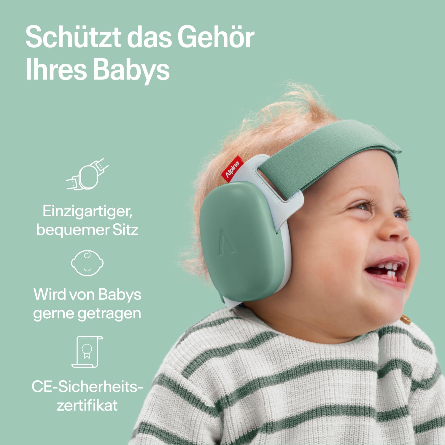 Alpine Muffy Baby Classic - Gehörschutz für Babys - Verstellbares ANTI-SLIP-Kopfband bis 48 Monate - In Deutschland auf Sicherheit getestet - Lärmschutz Kopfhörer verhindert Gehörschäden, Schwarz