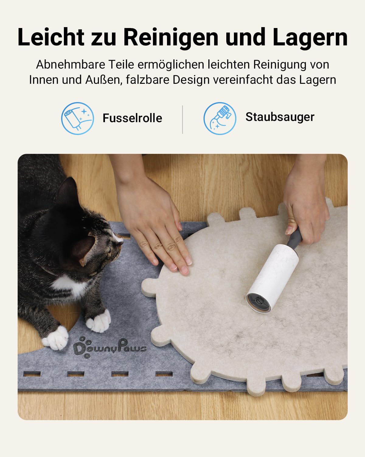 Katzenhöhle Filz, Katzenhaus aus Filz, Katzenbett, Katzenhöhle für Katzen, 58 x 33 x 30cm, Peek-a-Boo zum Spielen, Winterfest, Schutz der Katzennägel, Beige