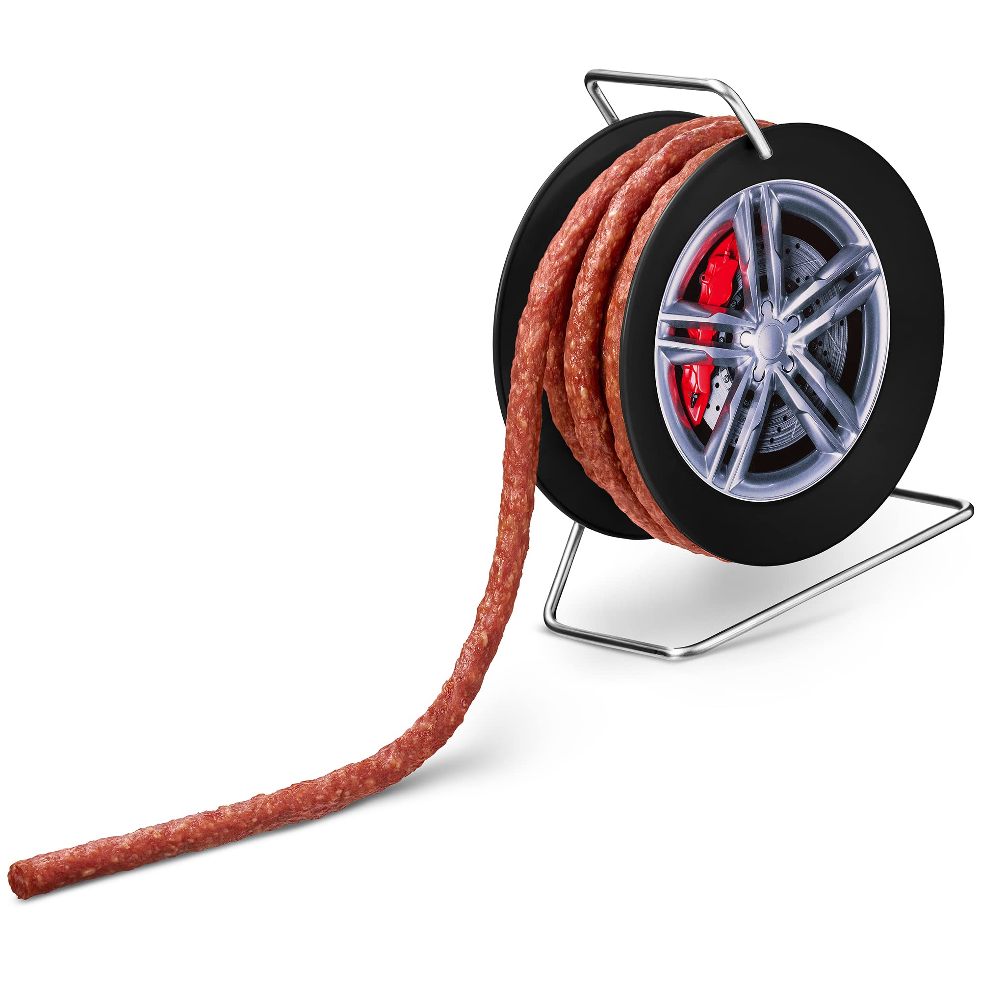 WURSTBARON® Wurstfelge - Snack Wurst Mini-Kabeltrommel auf Felge - 3,5 Meter Wurst nach Krakauer Art - 240 g