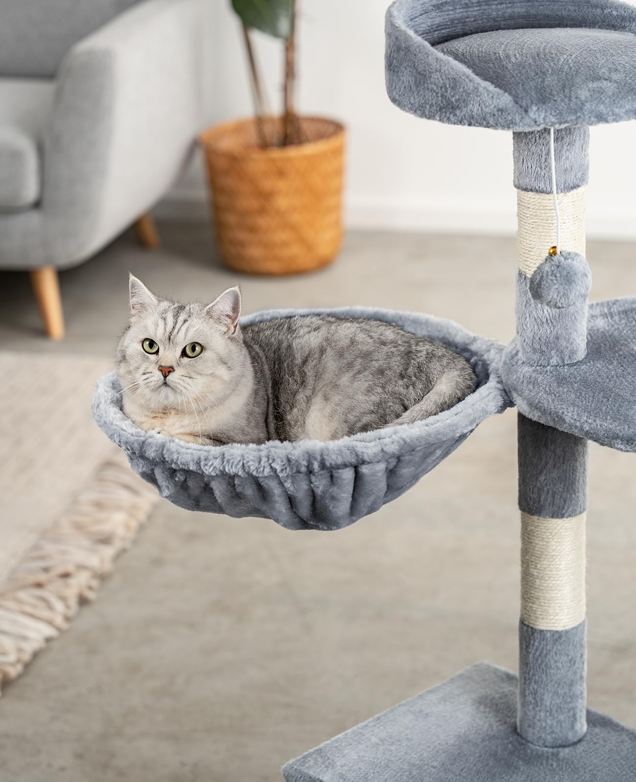 lionto Liegemulde aus weichem Plüsch für Kratzbaum, Ø 40 cm, 25 cm Tiefe, kuschelige Schlafmulde für jeden Katzenbaum mit M8-Gewinde, Stabiler Metallrahmen für kleine und große Katzen, dunkelgrau