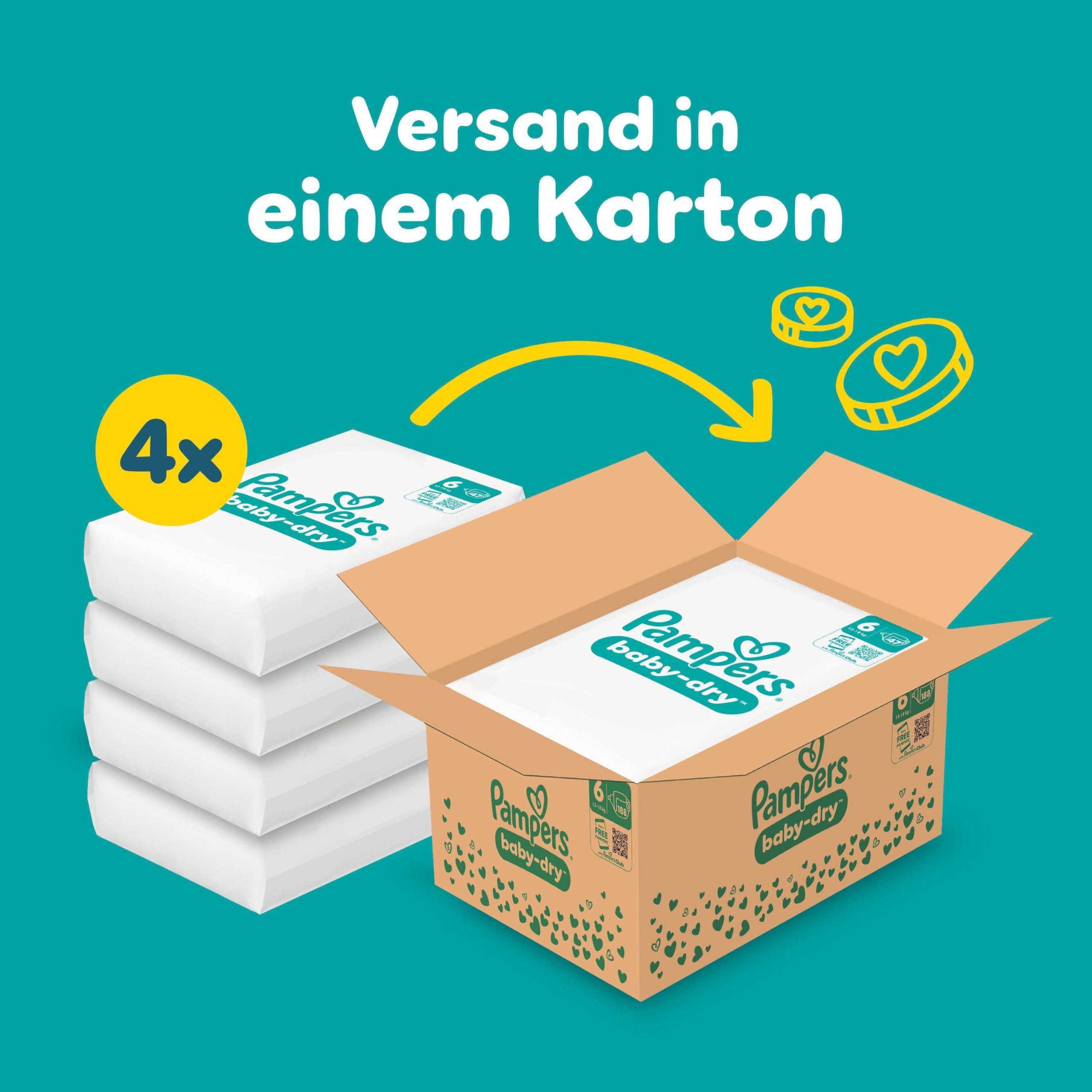 Pampers Baby-Dry Größe 8, 144 Windeln, 17kg+, Bis zu 100% Auslaufschutz & Komfort die ganze Nacht