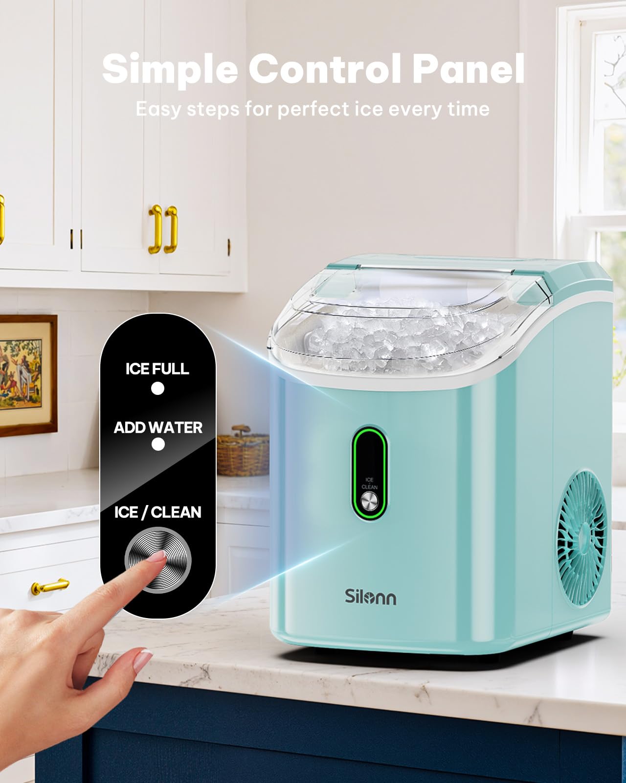 Nugget Ice Maker Countertop, Silonn Chewable Pellet Ice Machine with Self-Cleanin Function, 36lbs/24H Portable Ice Makers for Home Kitchen Officce, Black