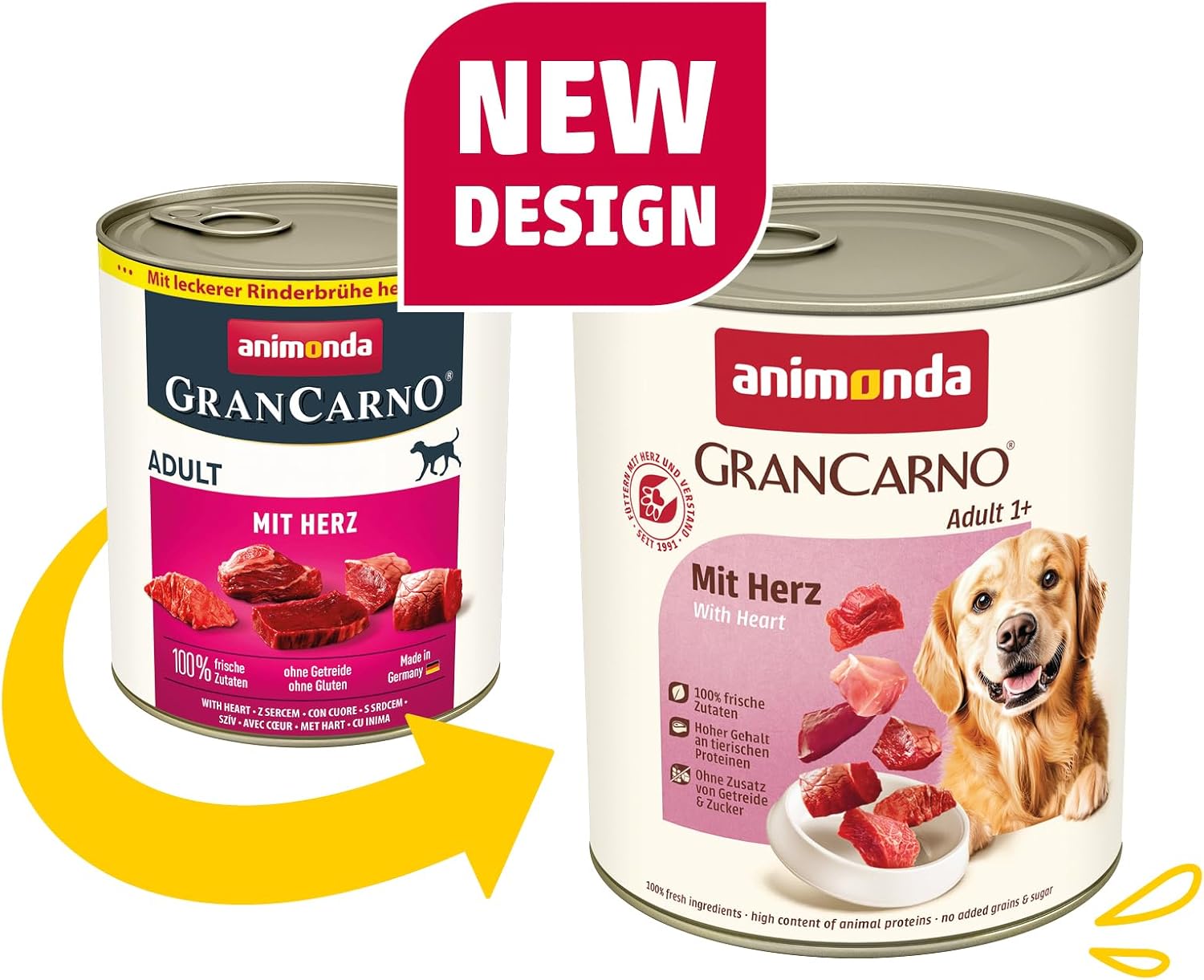 animonda GranCarno Adult Deftige Variation (6 x 800 g), Hundenassfutter für ausgewachsene Tiere, Nassfutter für Hunde mit 100% frischen, fleischlichen Zutaten, Hundefutter ohne Getreide