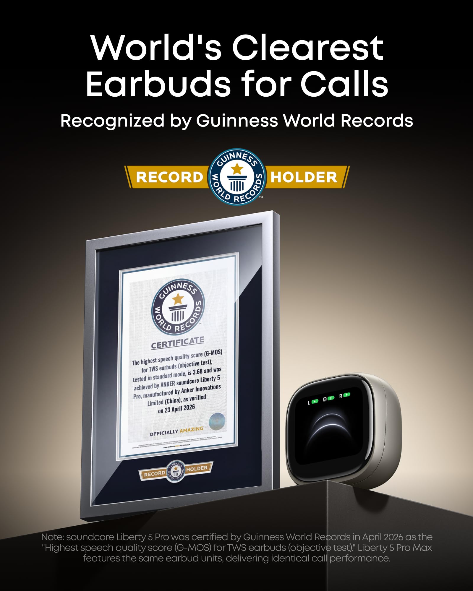 Soundcore Liberty 5 Pro,Guinness World Records-Certified Call Quality,Anker Thus™ AI Chip,Active Noise Cancelling Wireless Earbuds,Crystal-Clear Calls for Commute,Noisy Environments