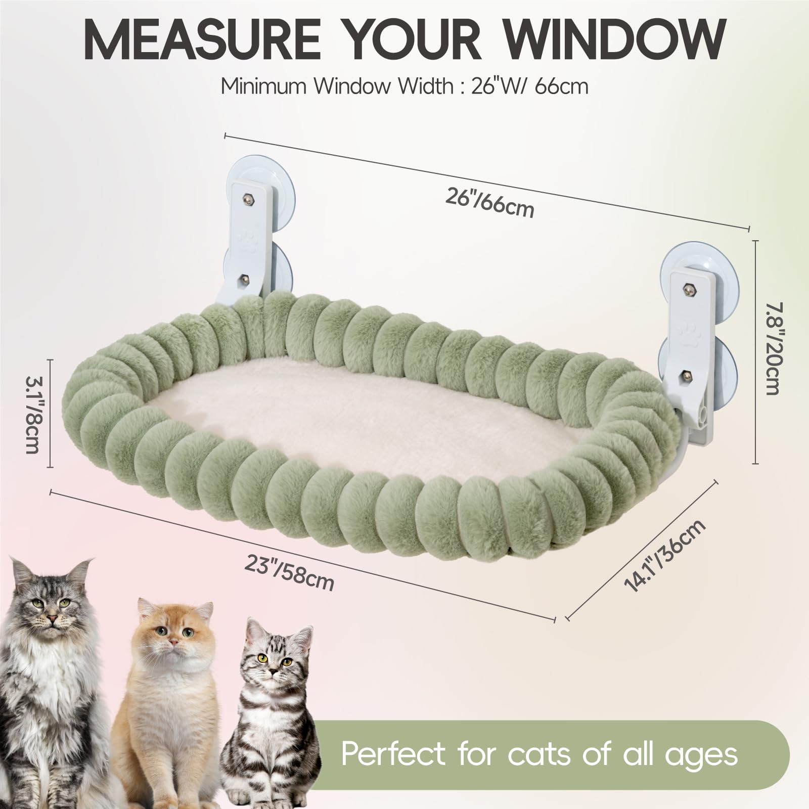 EDAGNY Katzen Fensterliege Hängematte Weich mit Abnehmbarem Wendebezug - Katzen Hängematte Fenster mit Stabiles Stahlgestell Halt bis 18kg, Creme M