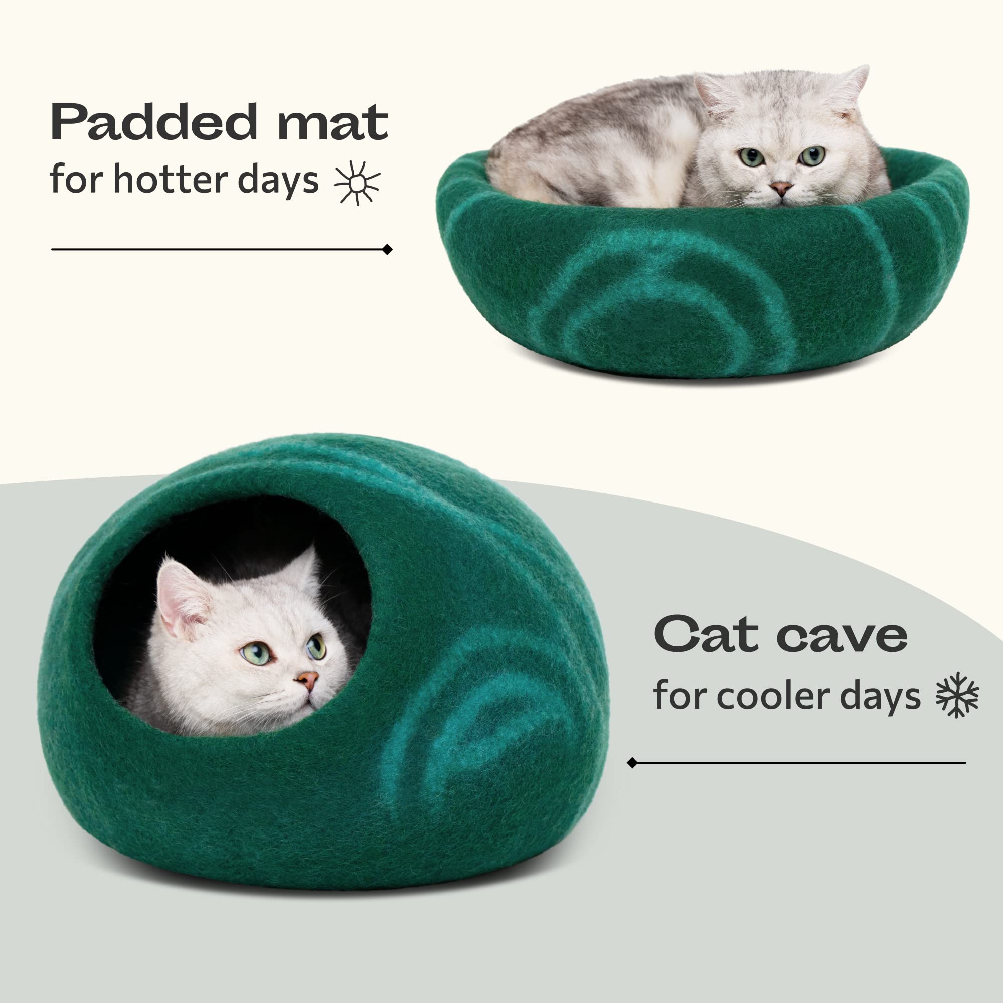 MEOWFIA Katzenbett aus Merinowolle – Handgefilztes, Umweltfreundliches Katzenbett für Katzen & Kätzchen – Weiches Schlafbett, Warm im Winter & Kühl im Sommer, Stilvolles Design