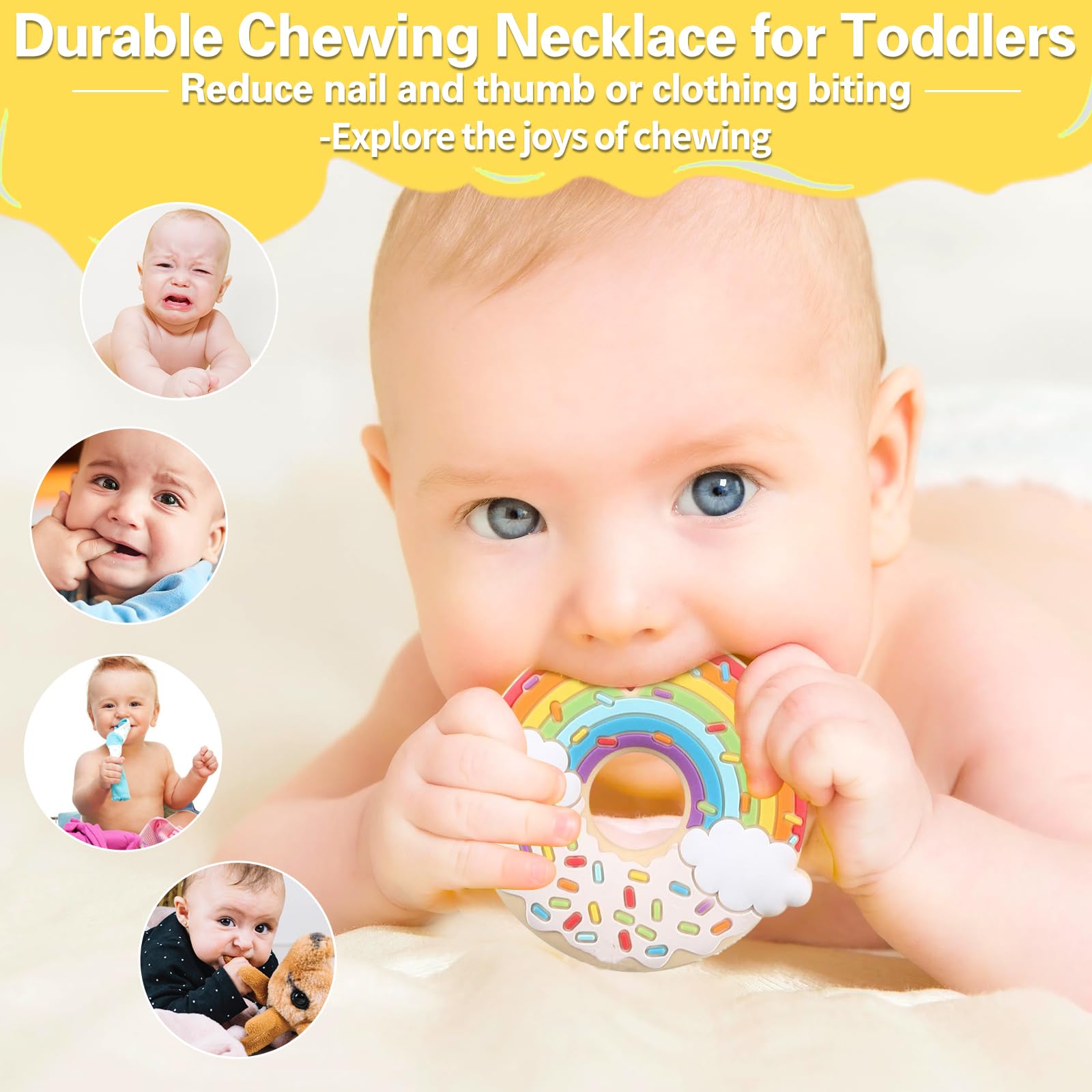 Kaukette für Kinder, 6 Stück Sensory Kauen Halskette, Silikon Beißring für Baby, Autismus Spielzeug für Jungen und Mädchen, Perfekt für Kinder mit ADHS, Zahnen, Beißende, Fingernägel Kauen (Blau)