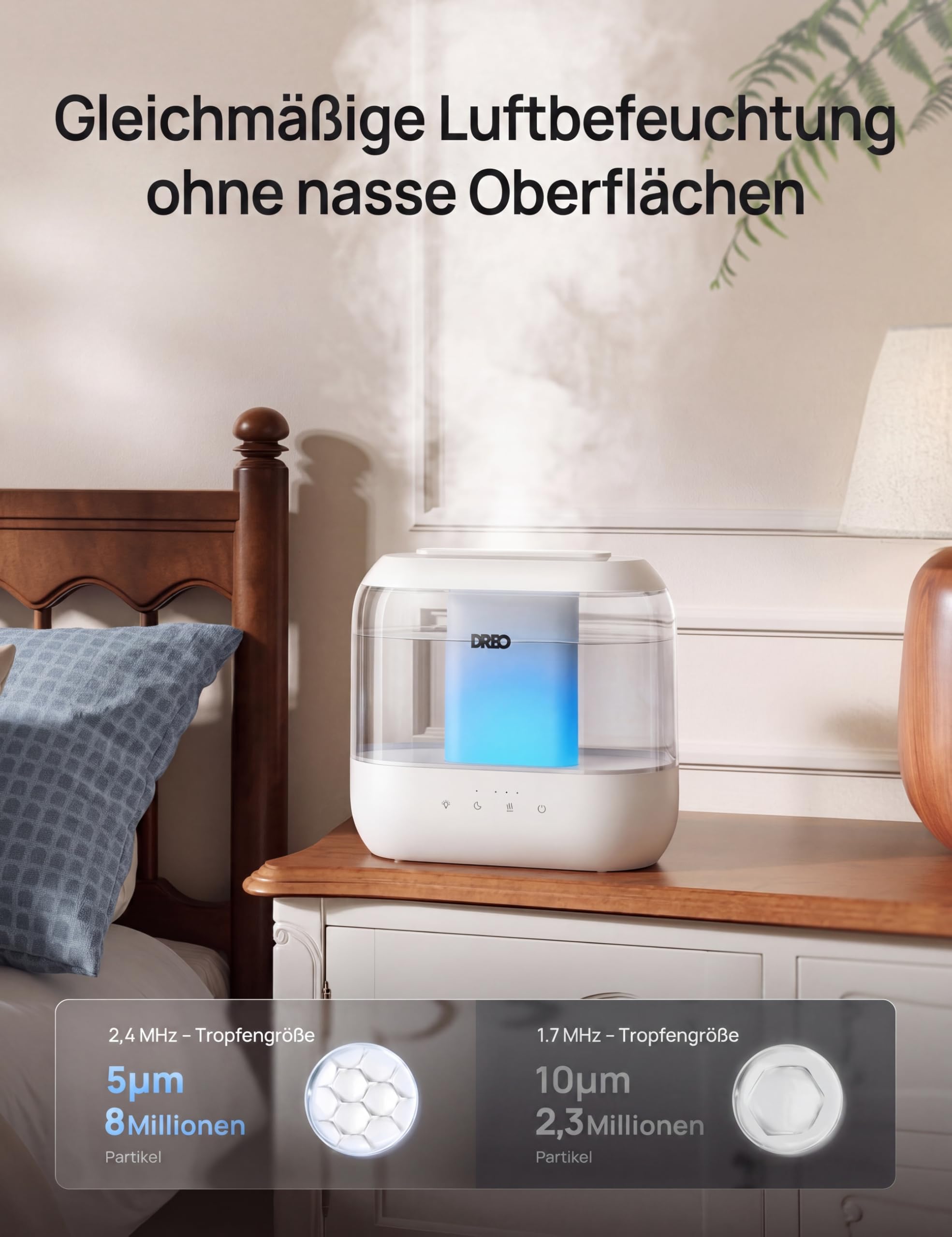 Dreo Smart Luftbefeuchter für Schlafzimmer, oben befüllbarer 4L Supergroßer Kühler Nebel Humidifier mit Öl Diffusor und Nachtlicht, 36 Stunden Laufzeit, leiser Ultraschall Luftbefeuchter Zuhause